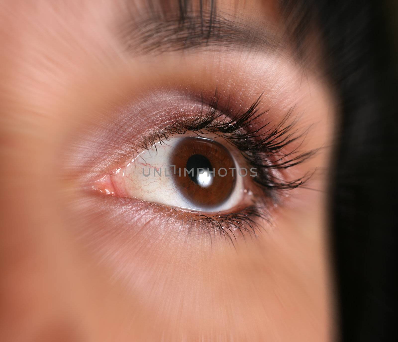 An brown eye in a zone of sharpness, the rest is dim