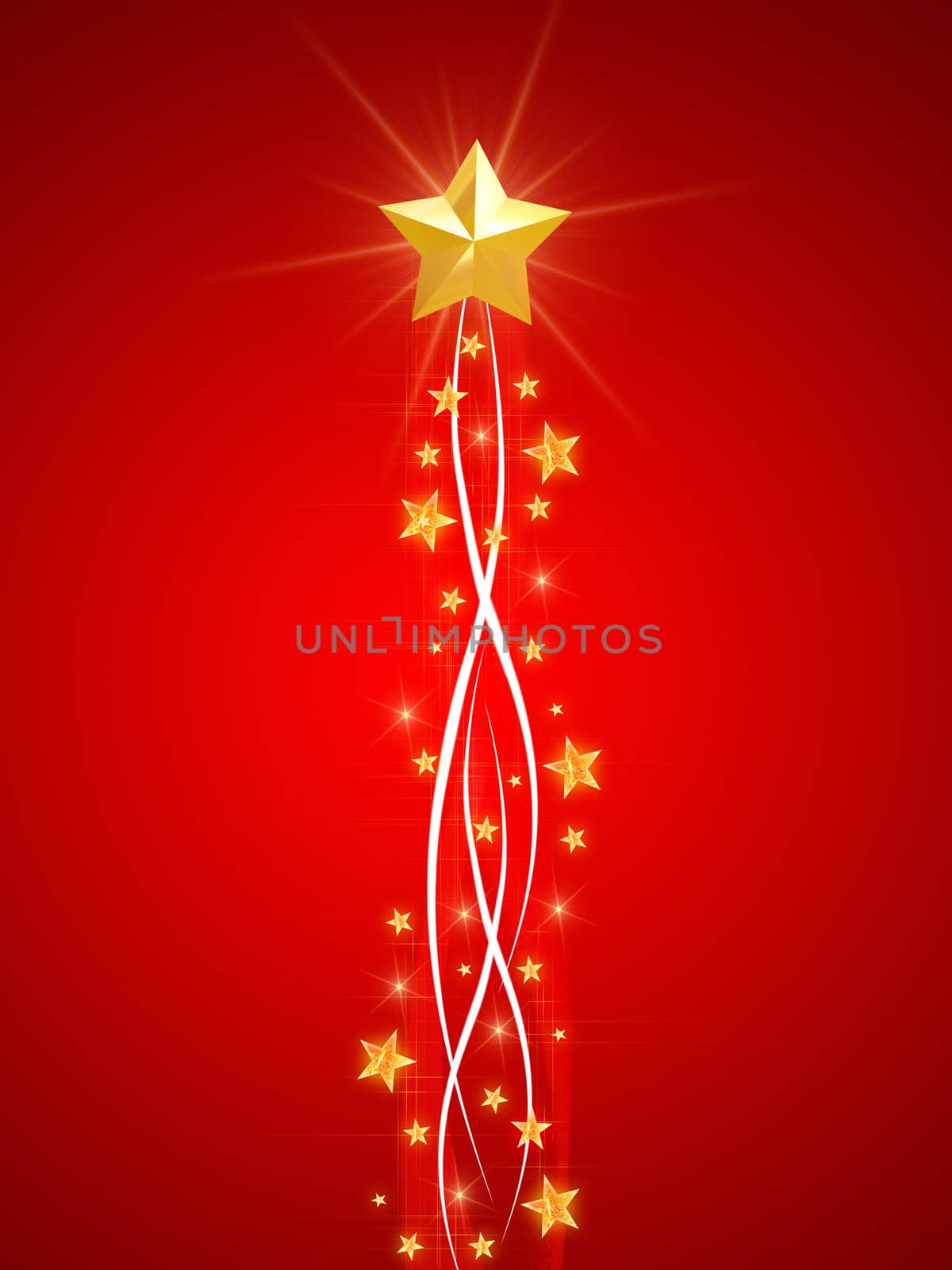 golden stars with white ribbons over red background