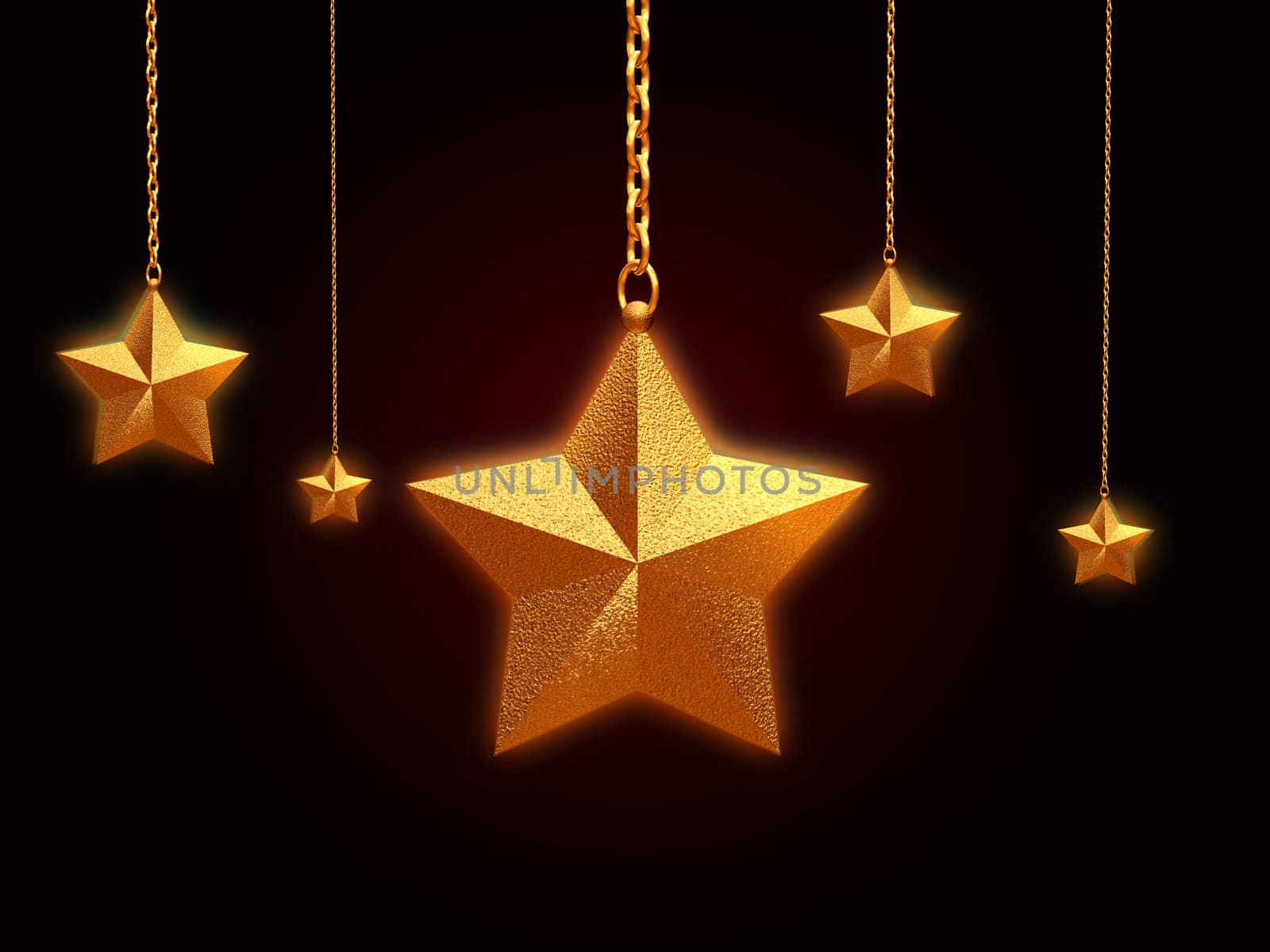3d golden stars with chains over black background