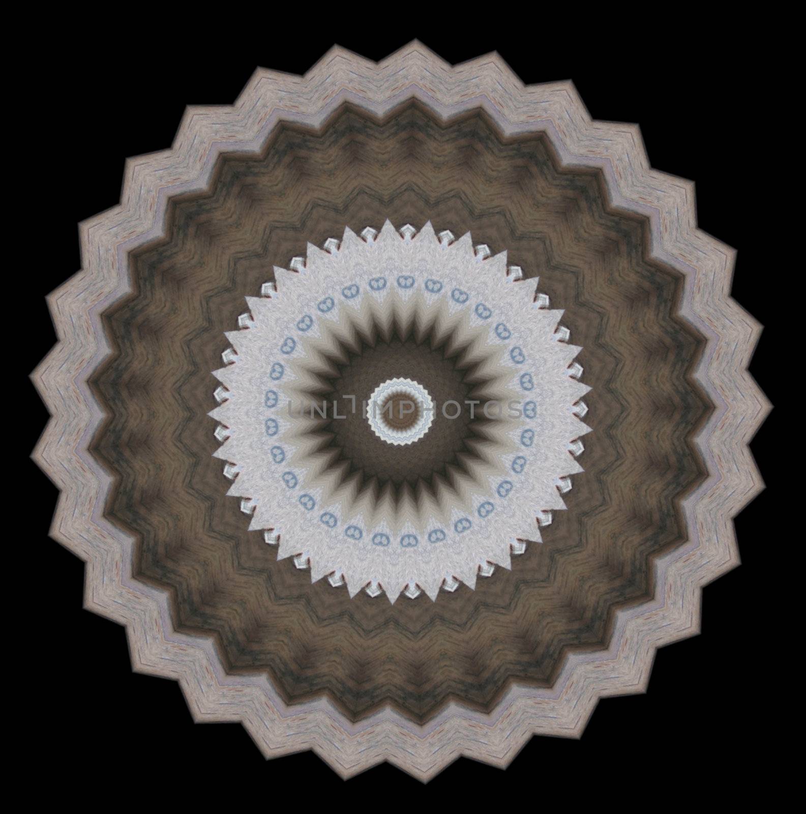 complex circular abstract image in grays and light browns