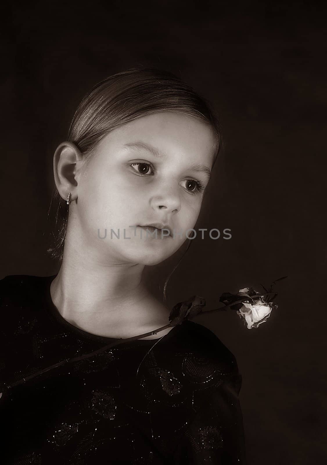Portrait of the young girl. b/w+sepia