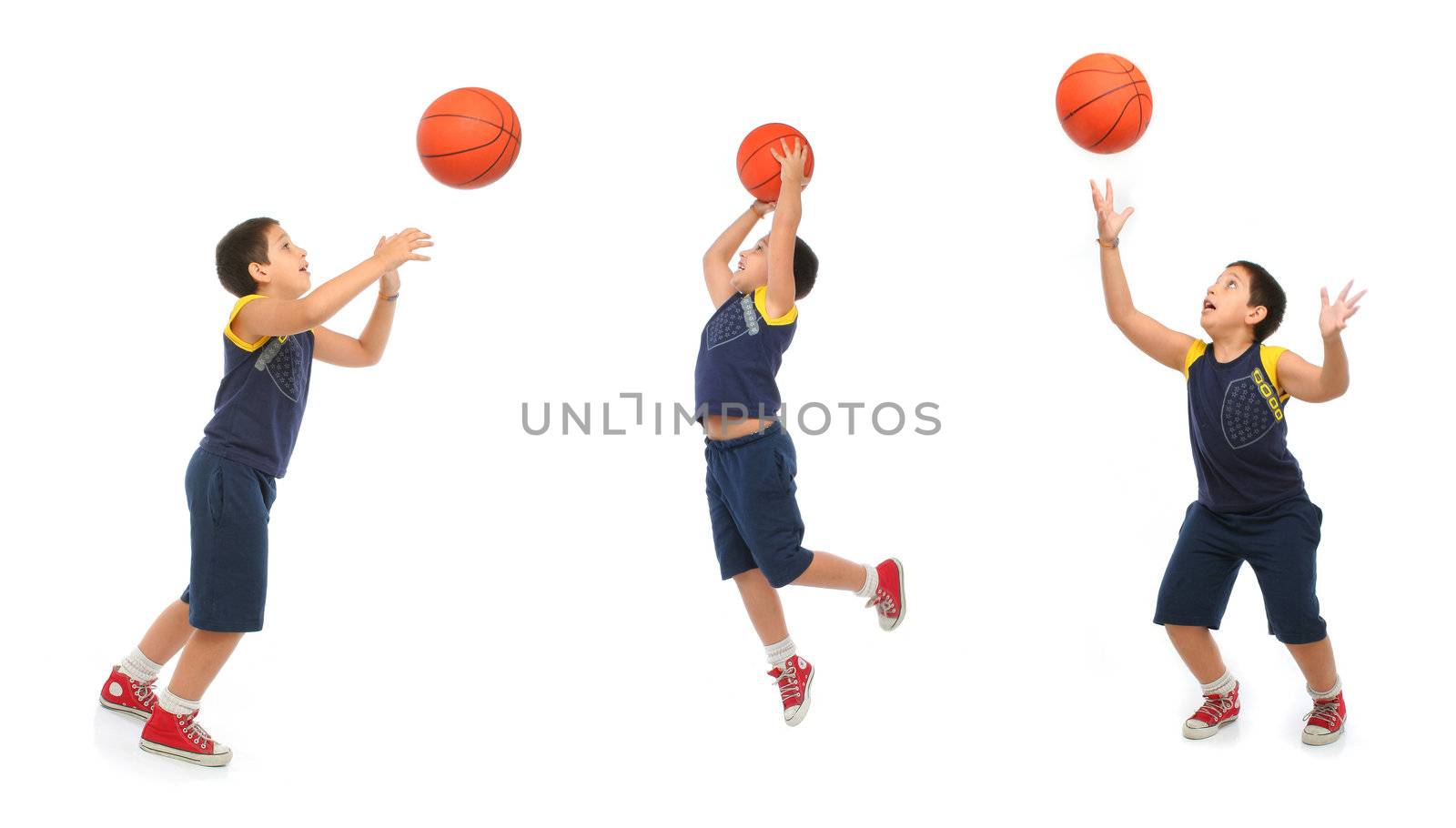 Boy playing basketball isolated. Different positions. From my sport series.