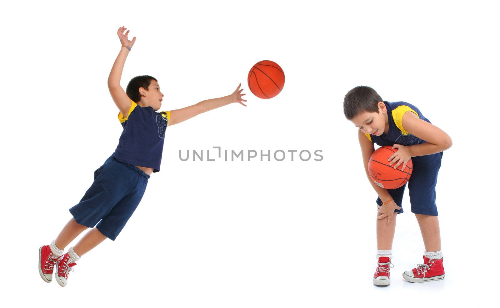 Boy playing basketball isolated. Different positions. From my sport series.