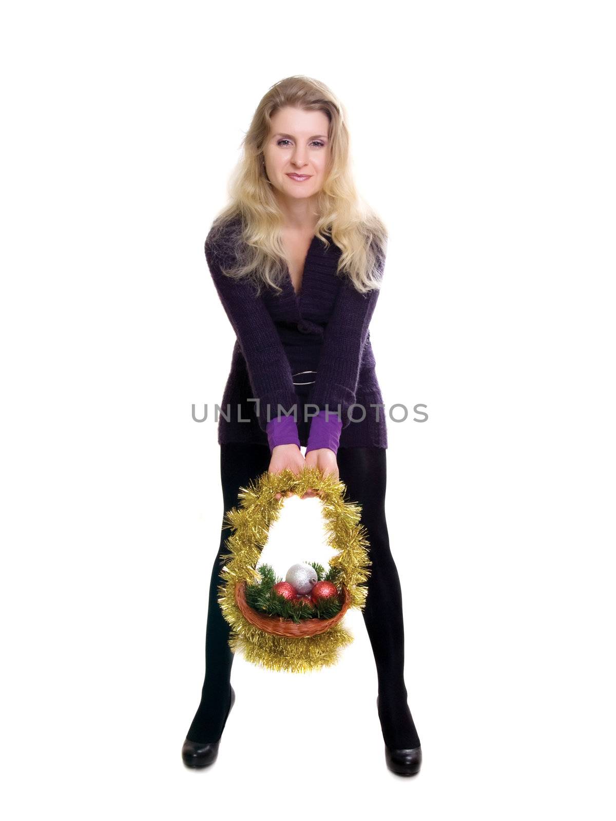 The attractive girl with decorative Christmas balls 