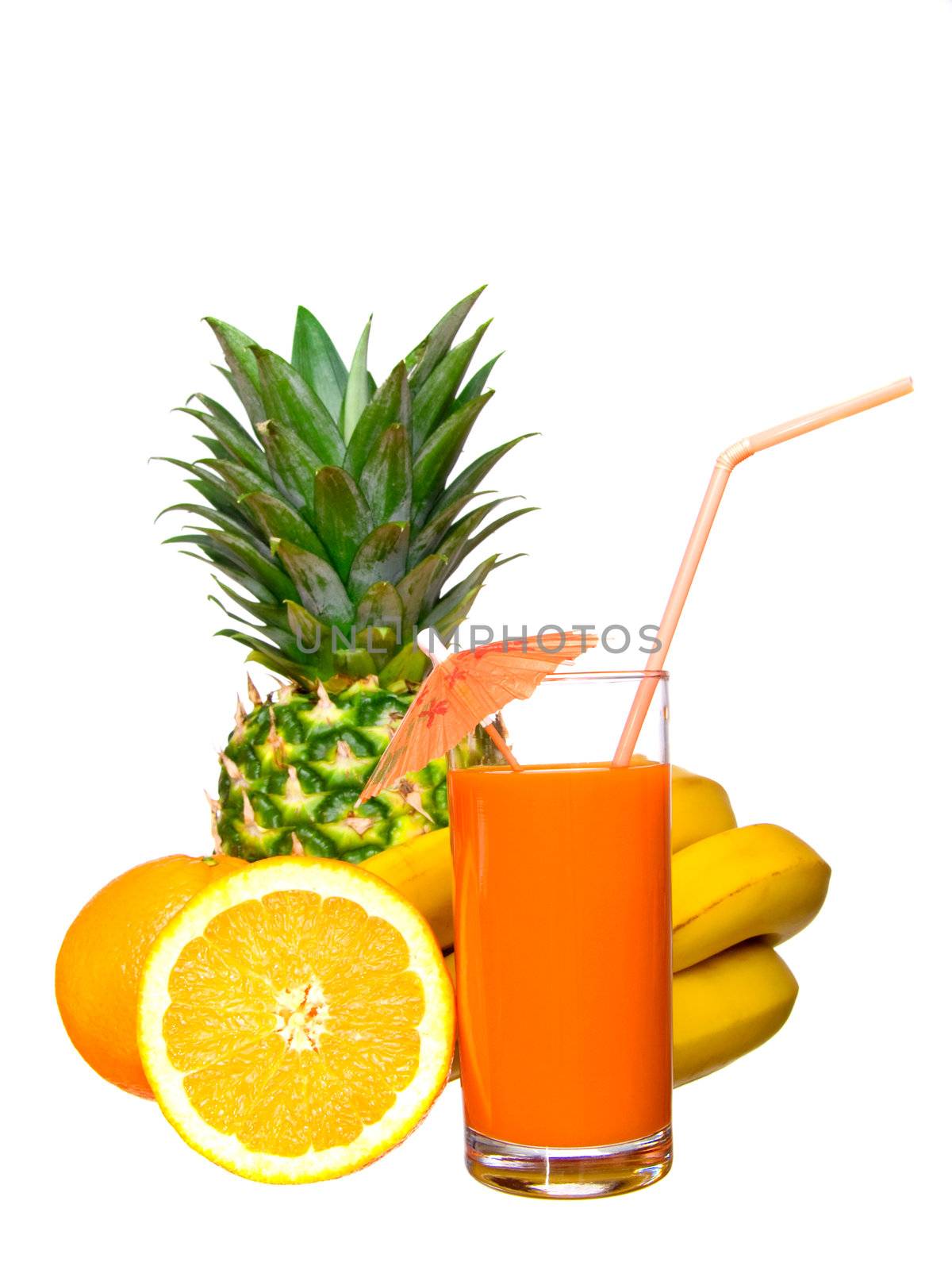 drink with fruit on a white background. 