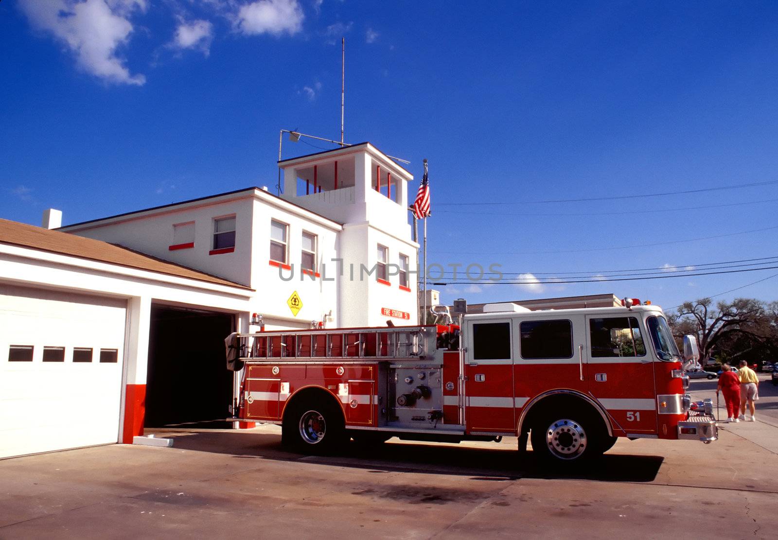 Red Fire Engine and Station by Geoarts