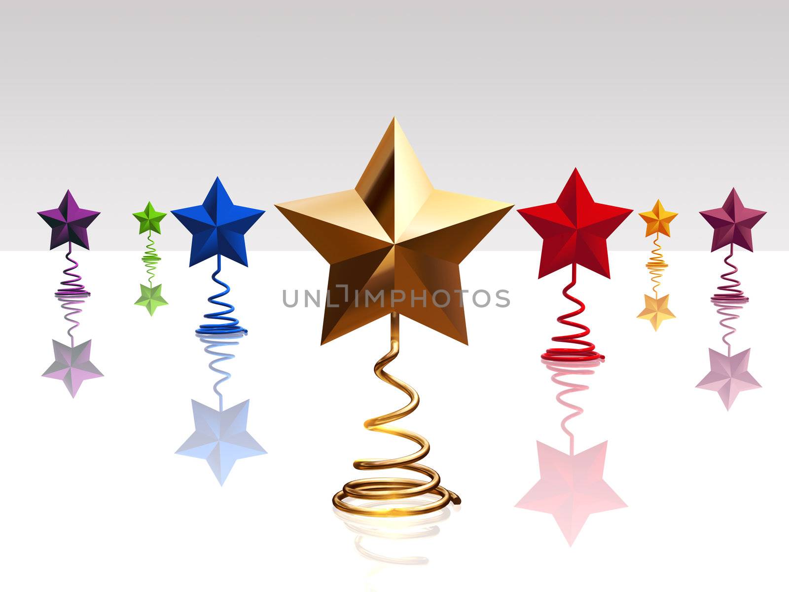 3d christmas colour stars with reflection by marinini