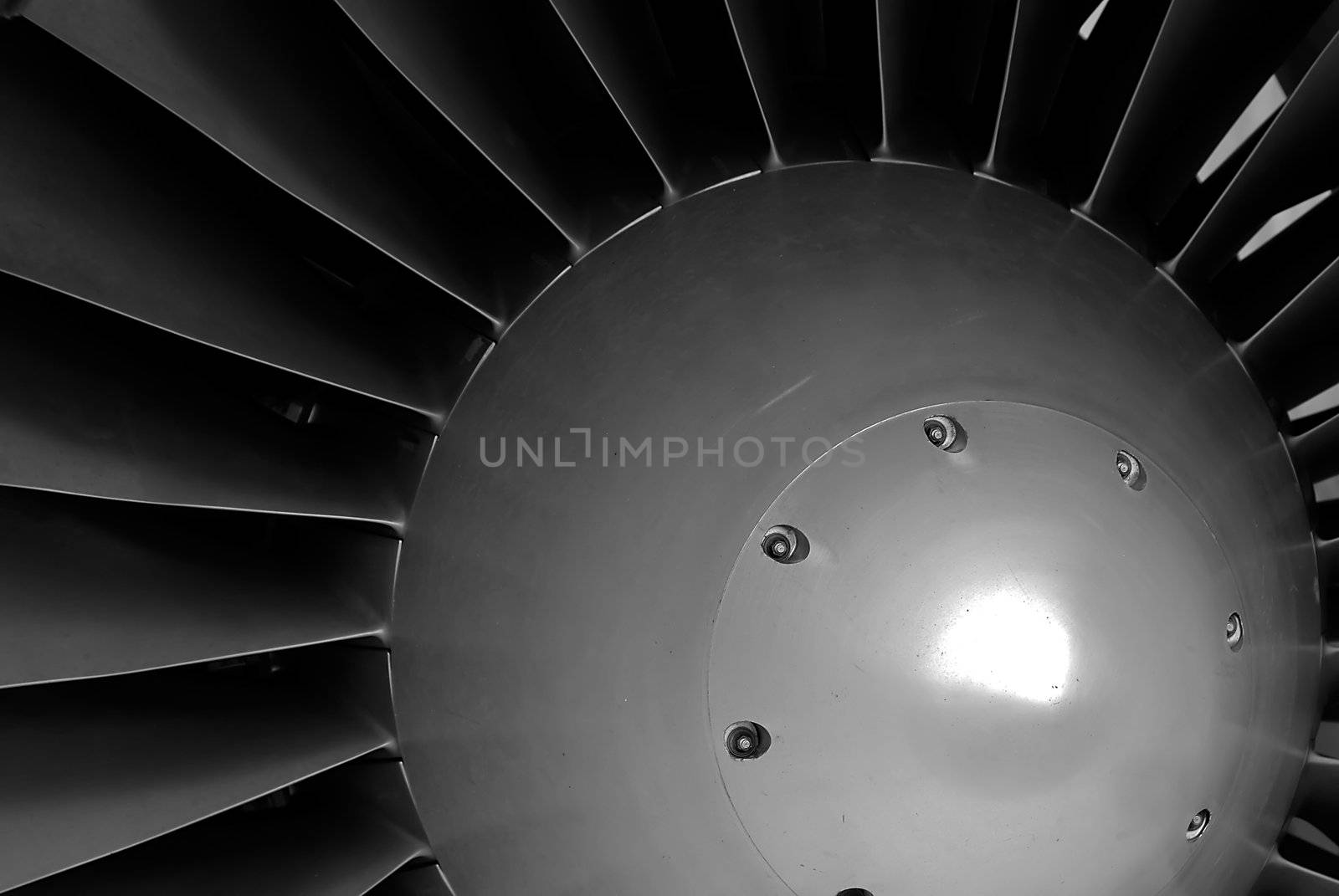 The center hub of a turbofan (jet) engine, a powerful symbol of industry and technology