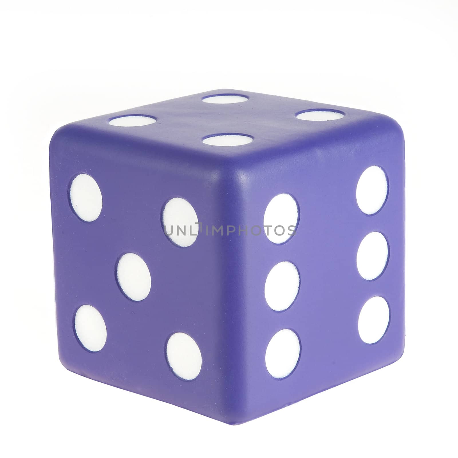 a big purple dice on white
