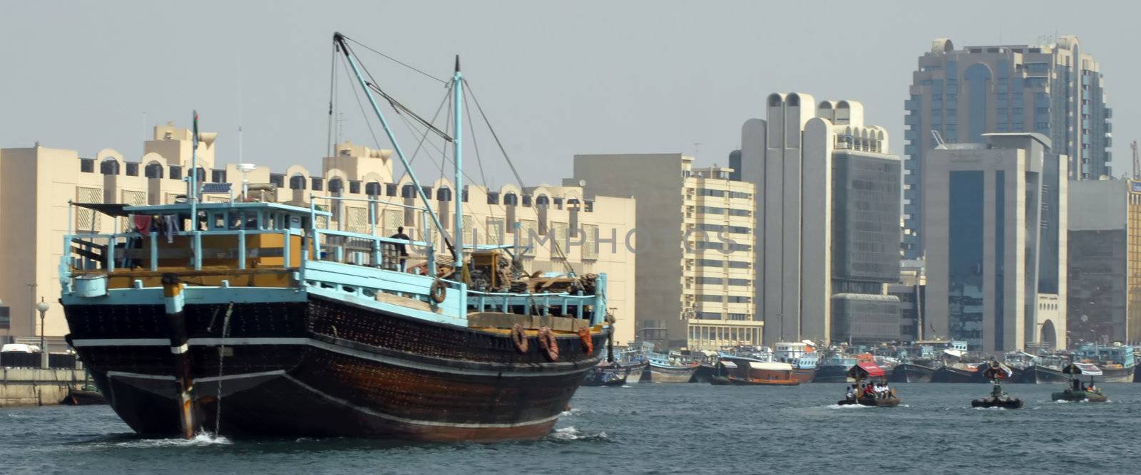 A dhow cruises the canals in Dubai
