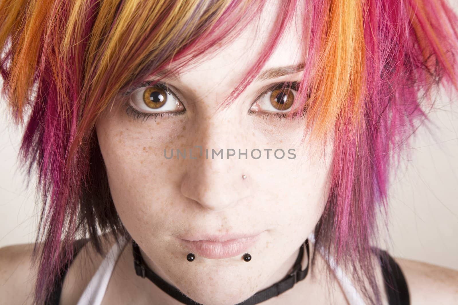 Close-Up of a Punk Girl with Brightly Colored Hair