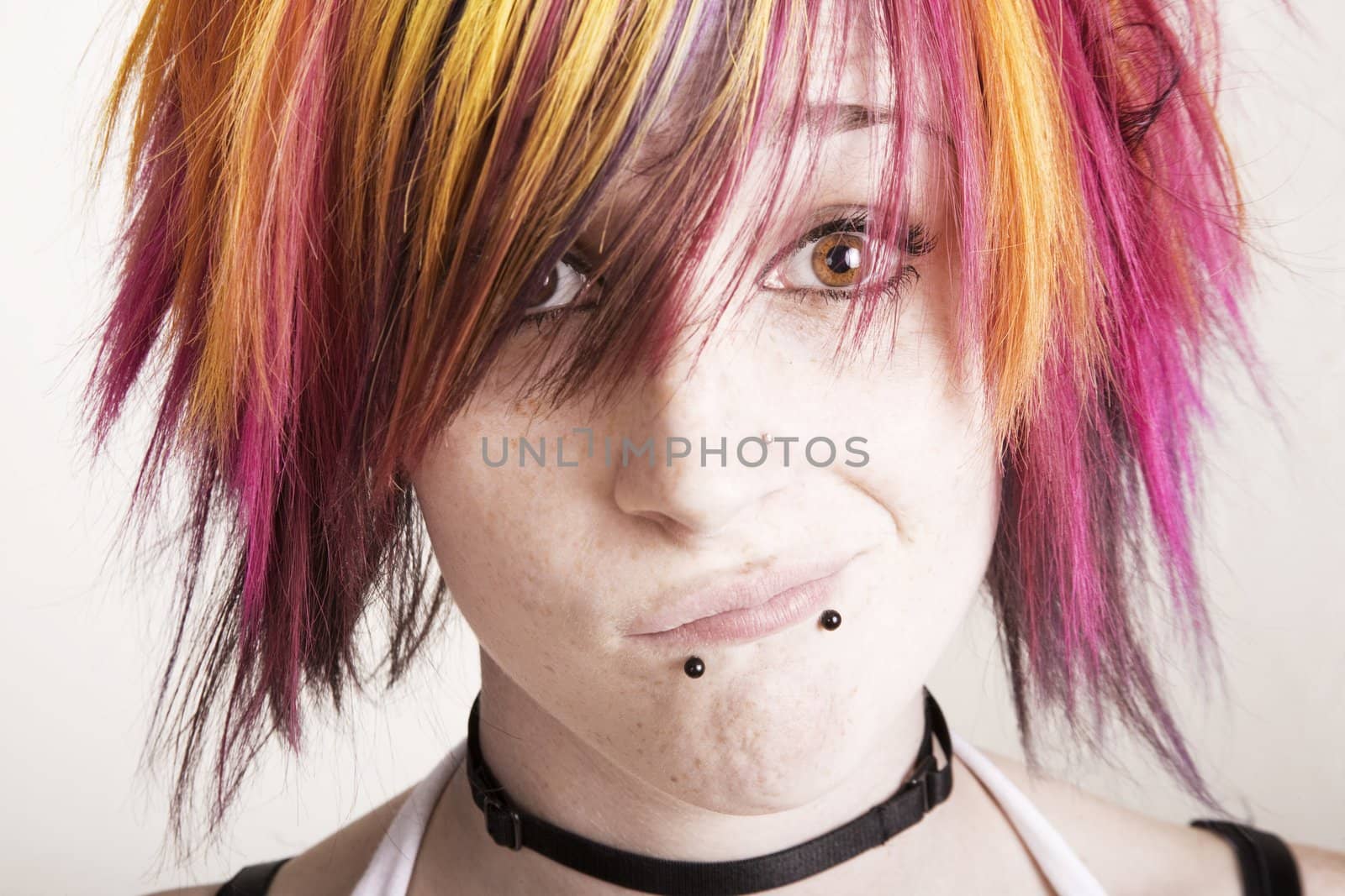 Close-Up of a Punk Girl with Brightly Colored Hair