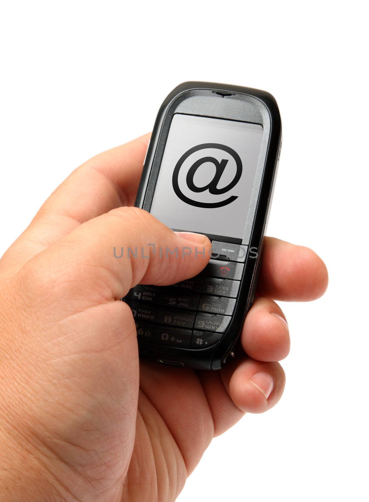 small black mobile phone in man hand