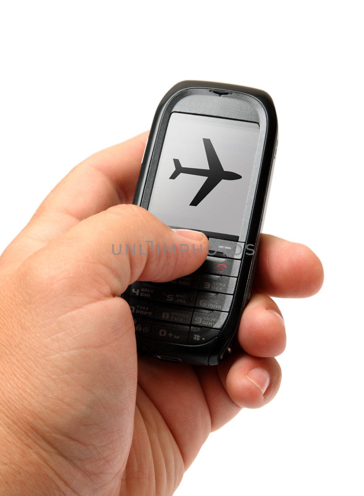 small black mobile phone in man hand