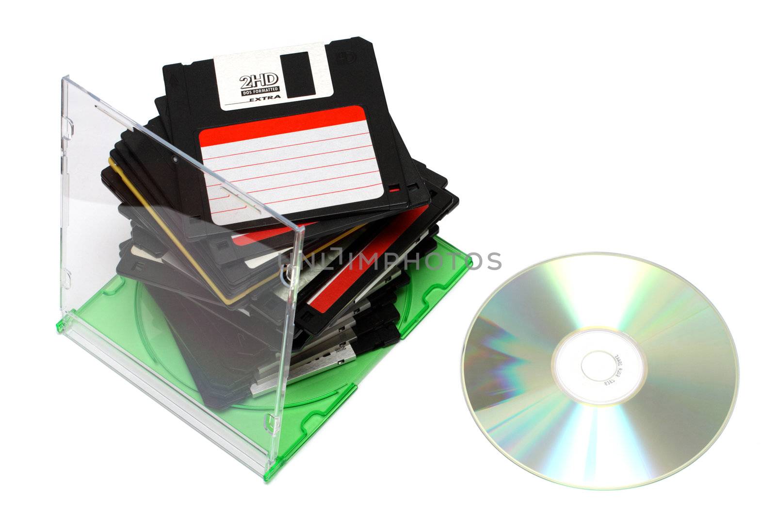 pc media technology progress - one cd dvd disc instead many floppy disk