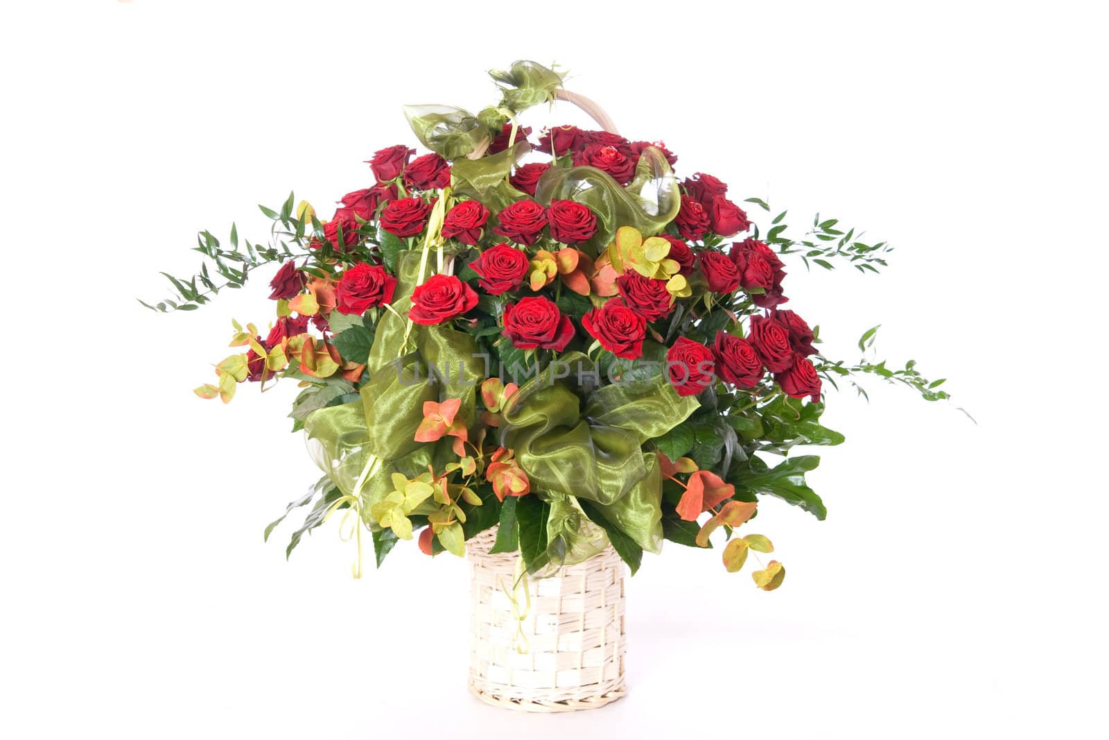 Big basket full of beautiful red roses