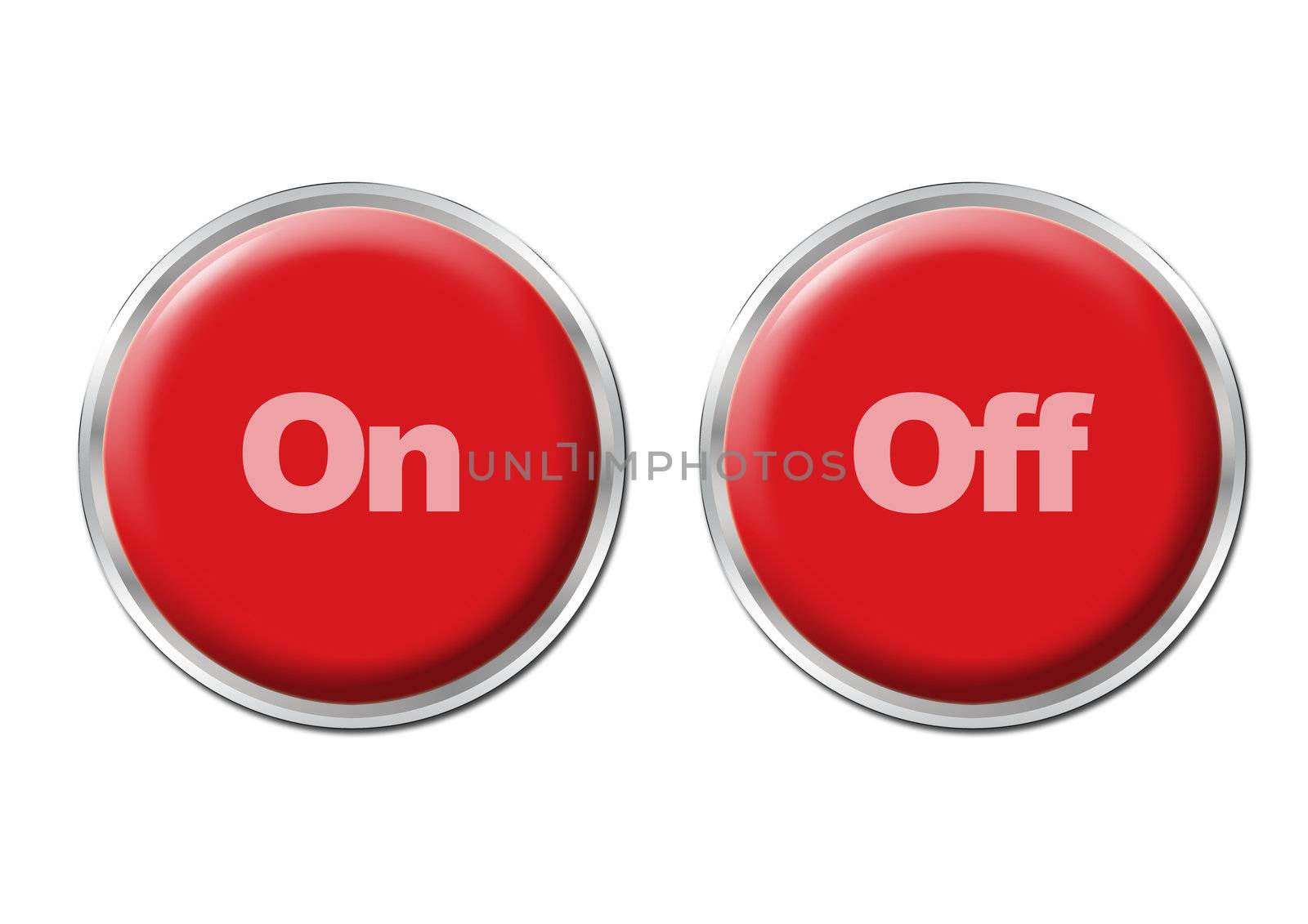 Two red round buttons with the symbols On and Off