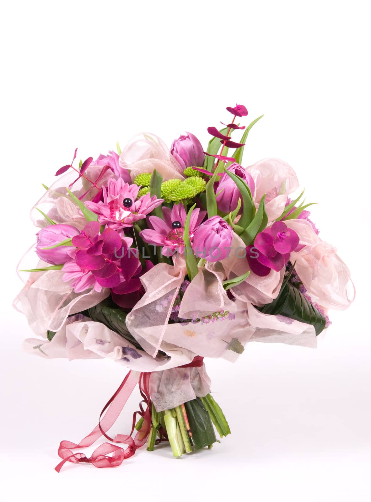 Violet bouquet made of varied beautiful flowers