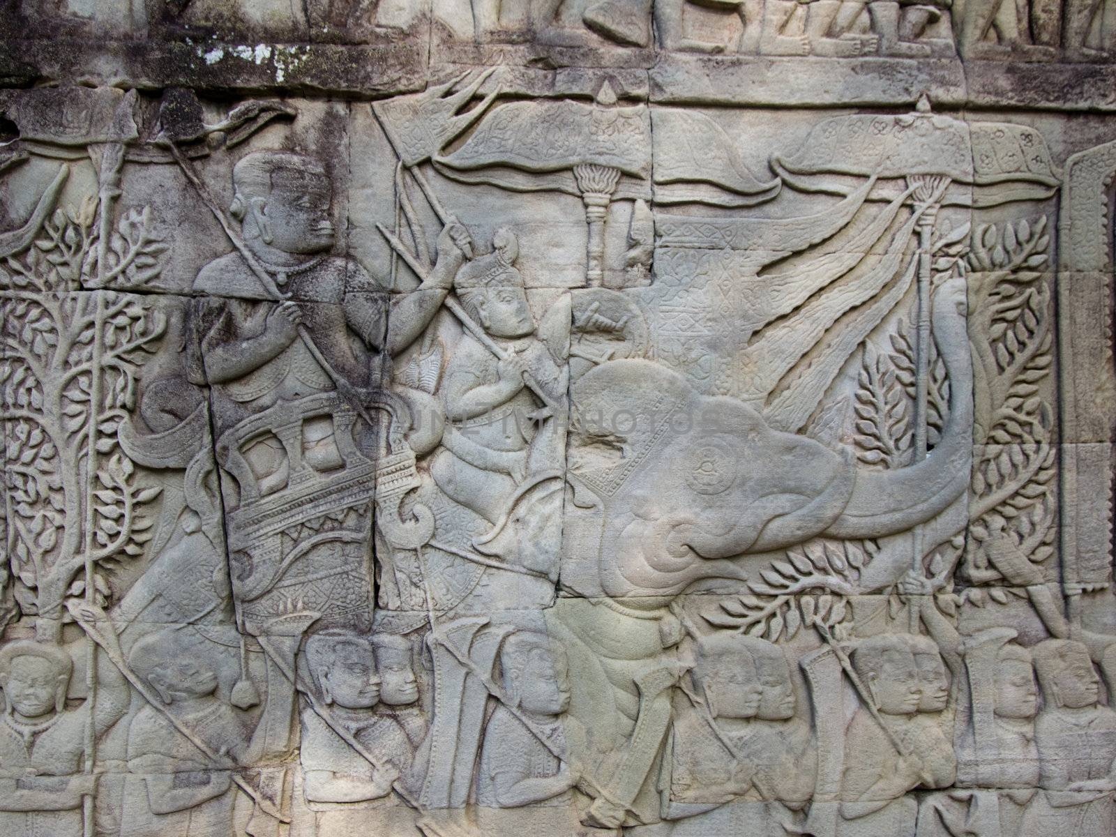 The picture of warriors from cambodian temple