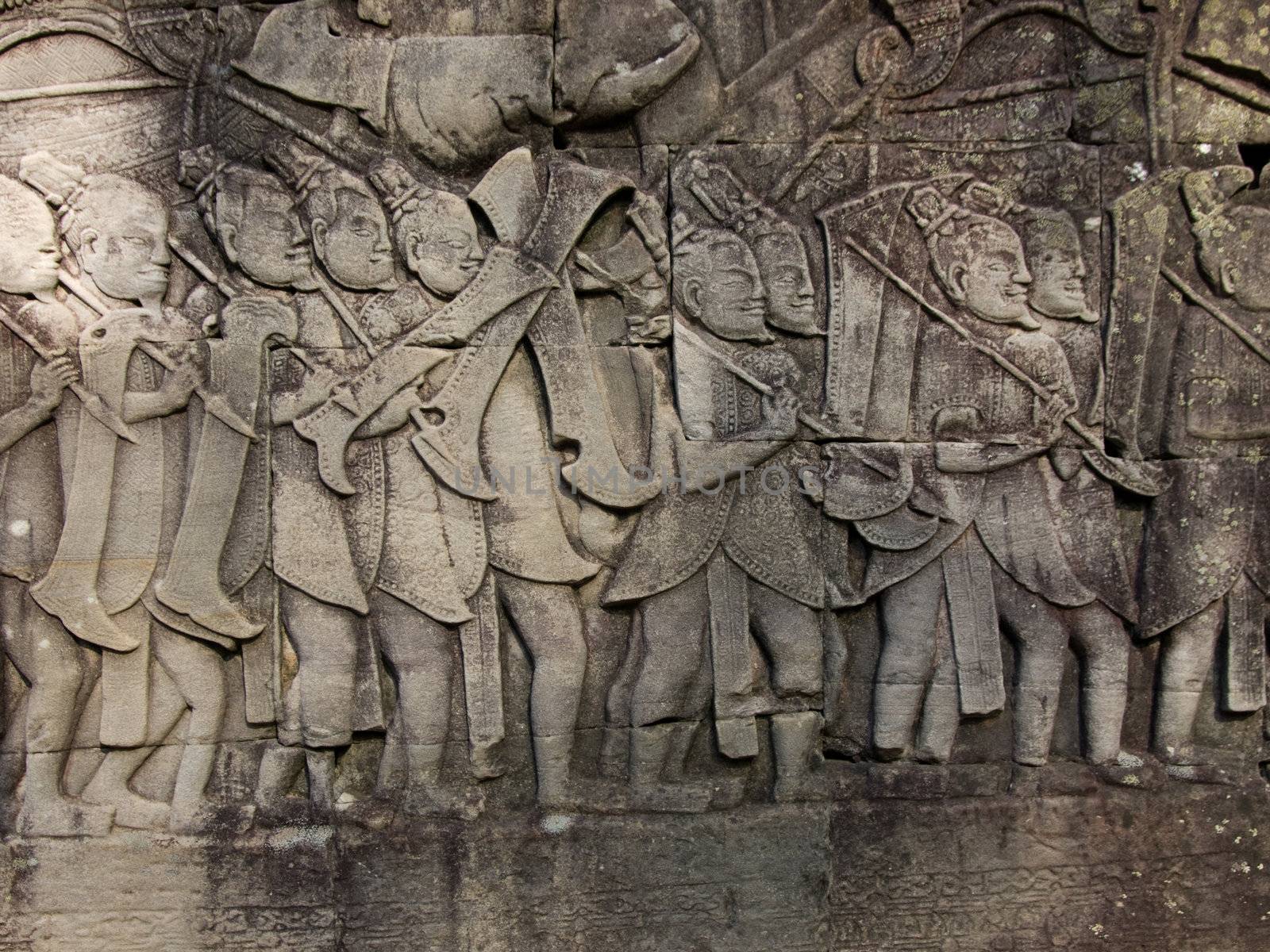 The picture of warriors from cambodian temple