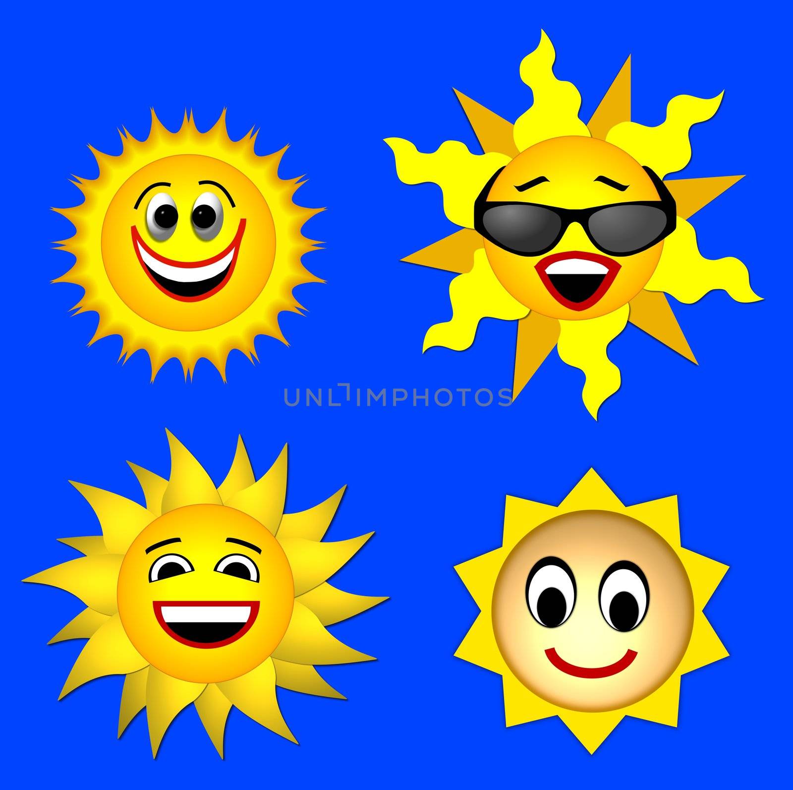 illustration of 4 smiling suns