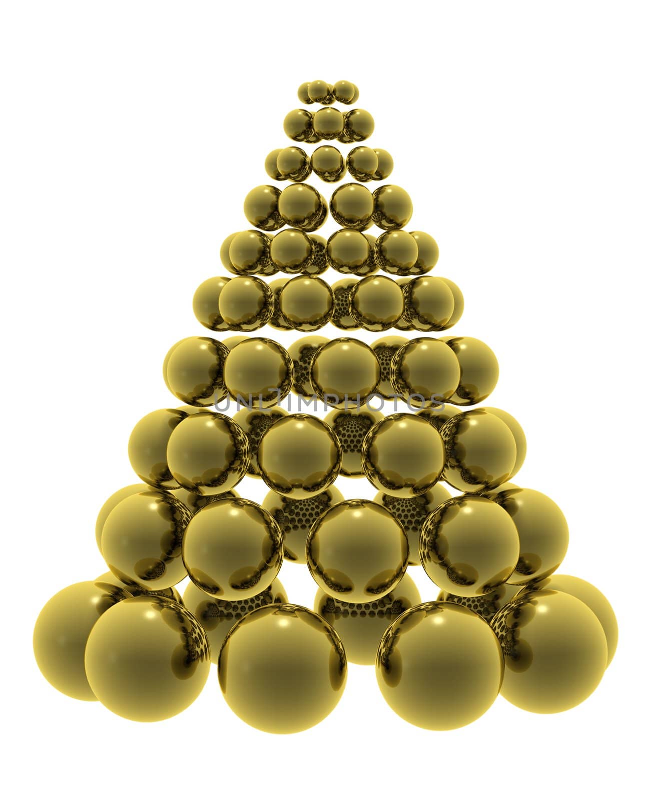 Christmas composition with gold baubles. High quality 3D render.
