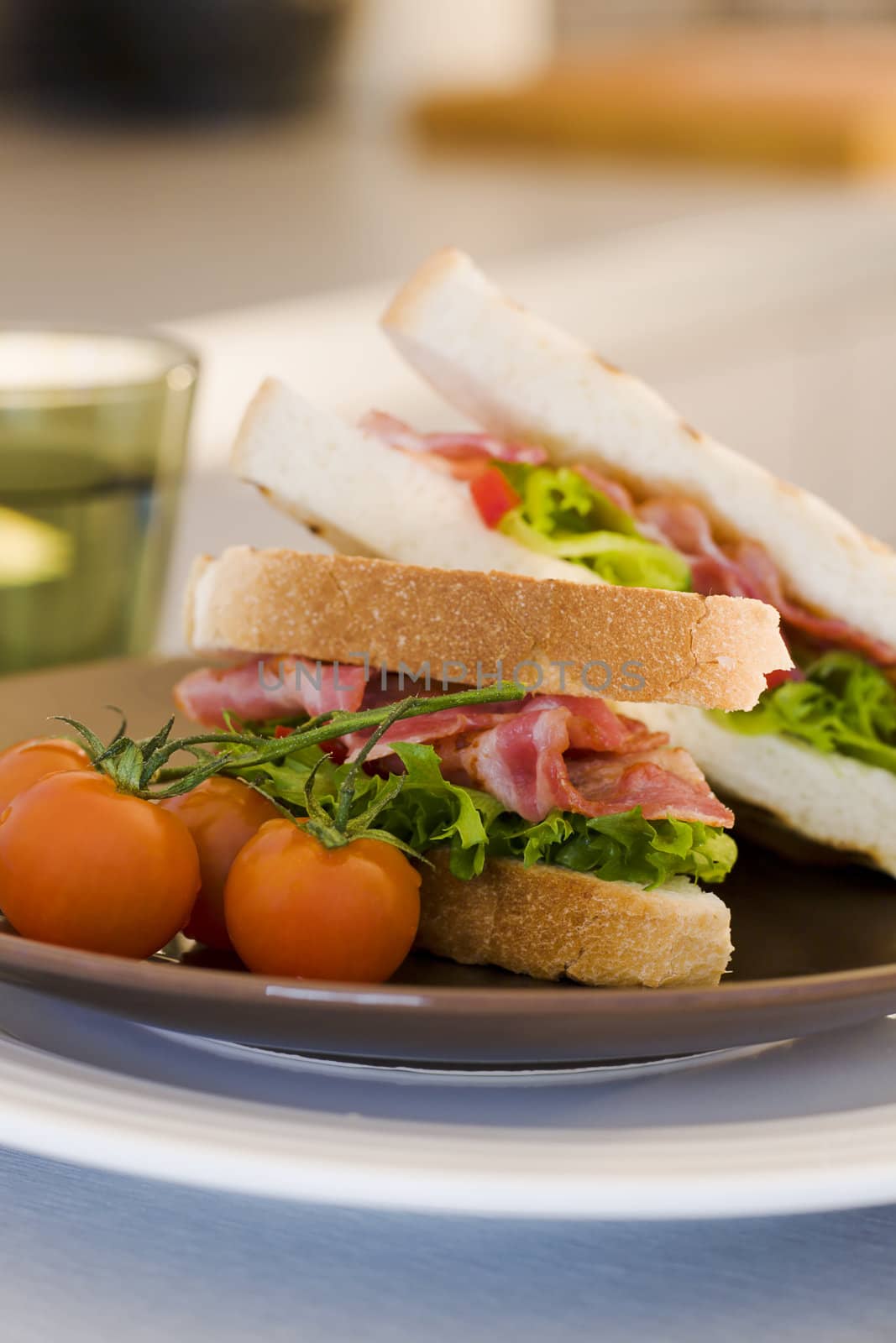 Bacon and lettuce sandwich on the kitchen table