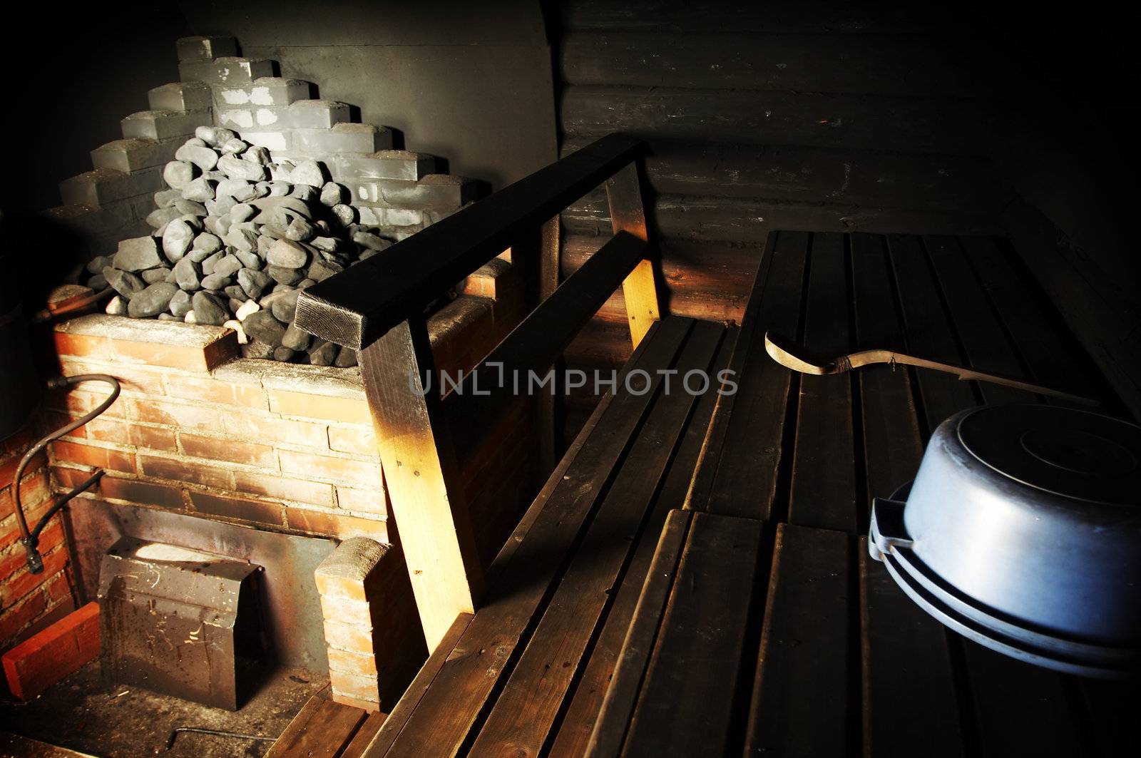 Indoor image of old Finnish smoke sauna