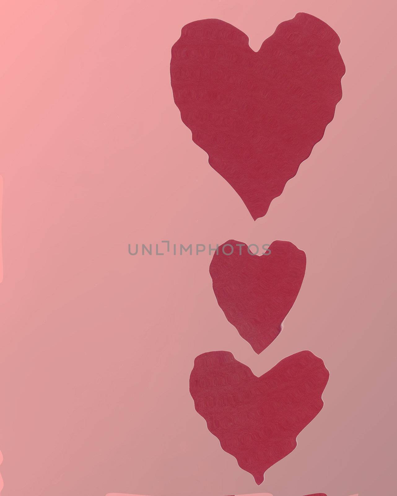 red wavy paper hearts on a pink background