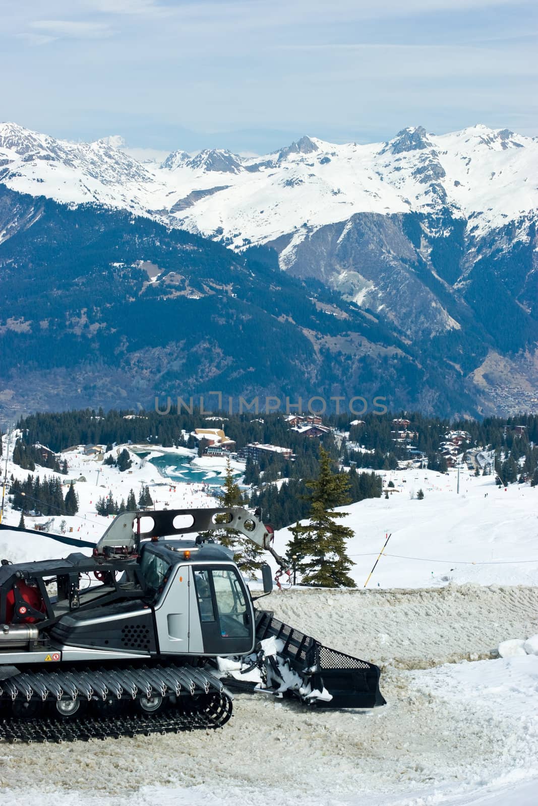 A snowcat at the ski resort at French Alps