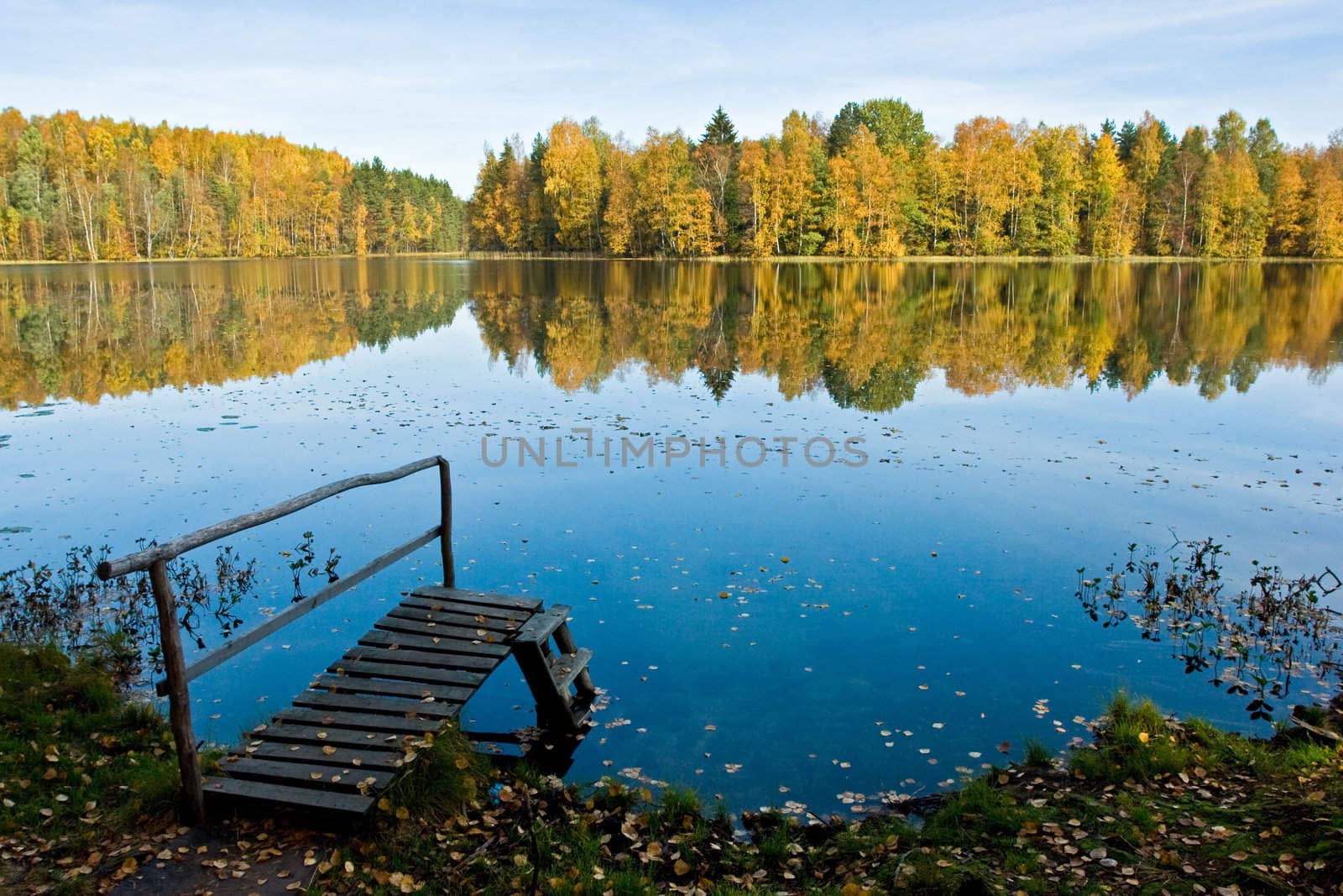 Planket swimming platform at the forest lake Serebryanoe, Seliger, Russia