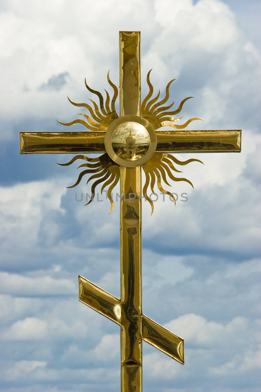 Cross at the dome of a church at St. Nil Monastery on Seliger Lake