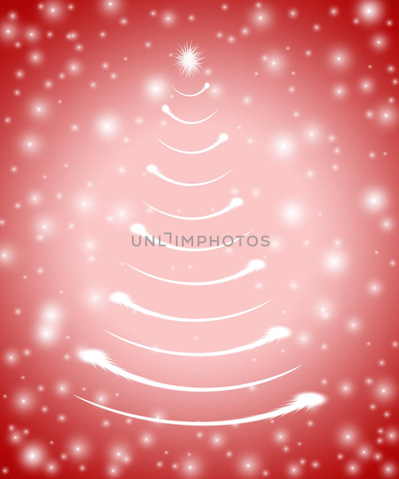 christmas tree drawn by white lights over red background 
