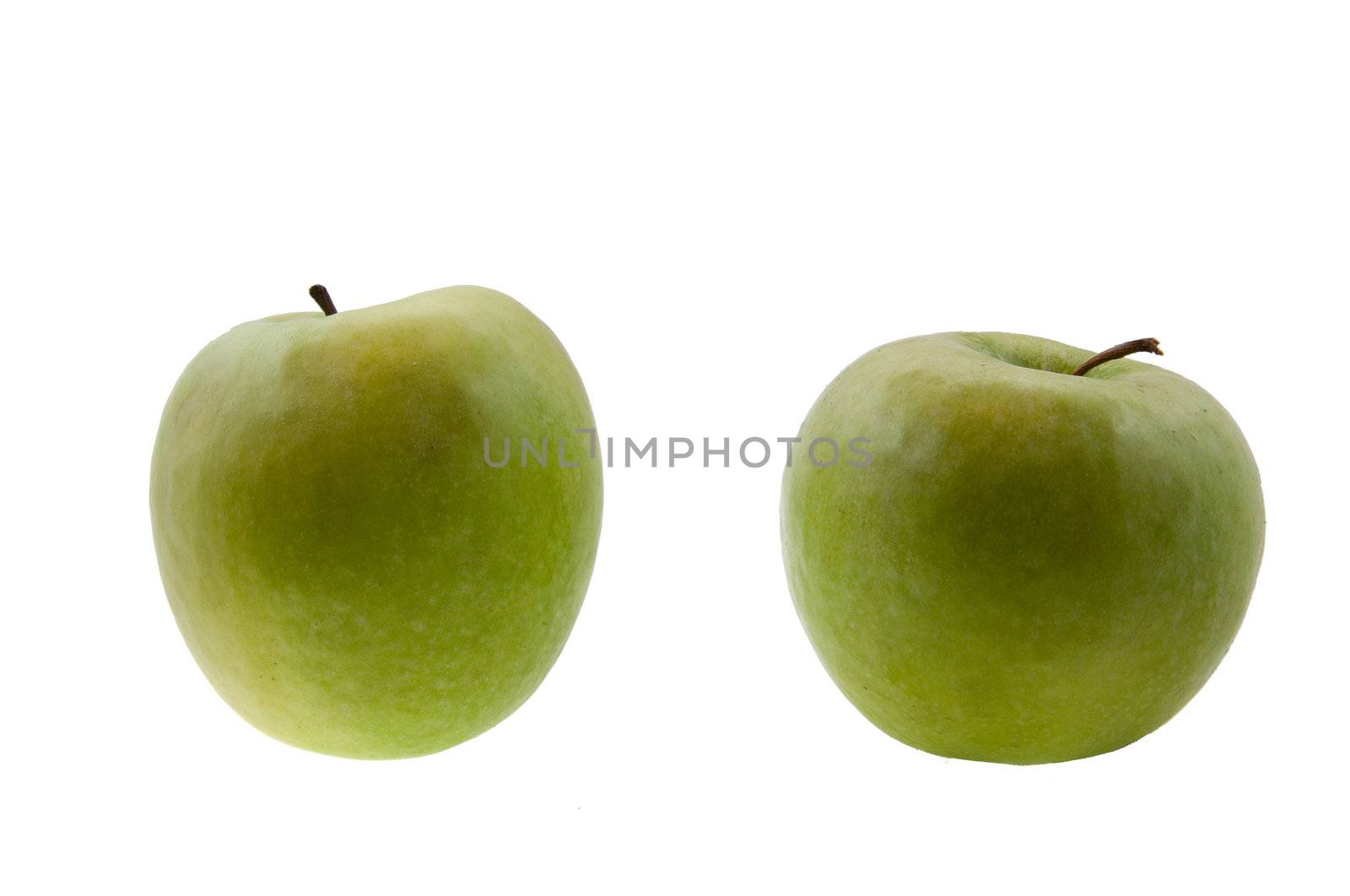 the picture of two green tasty apples