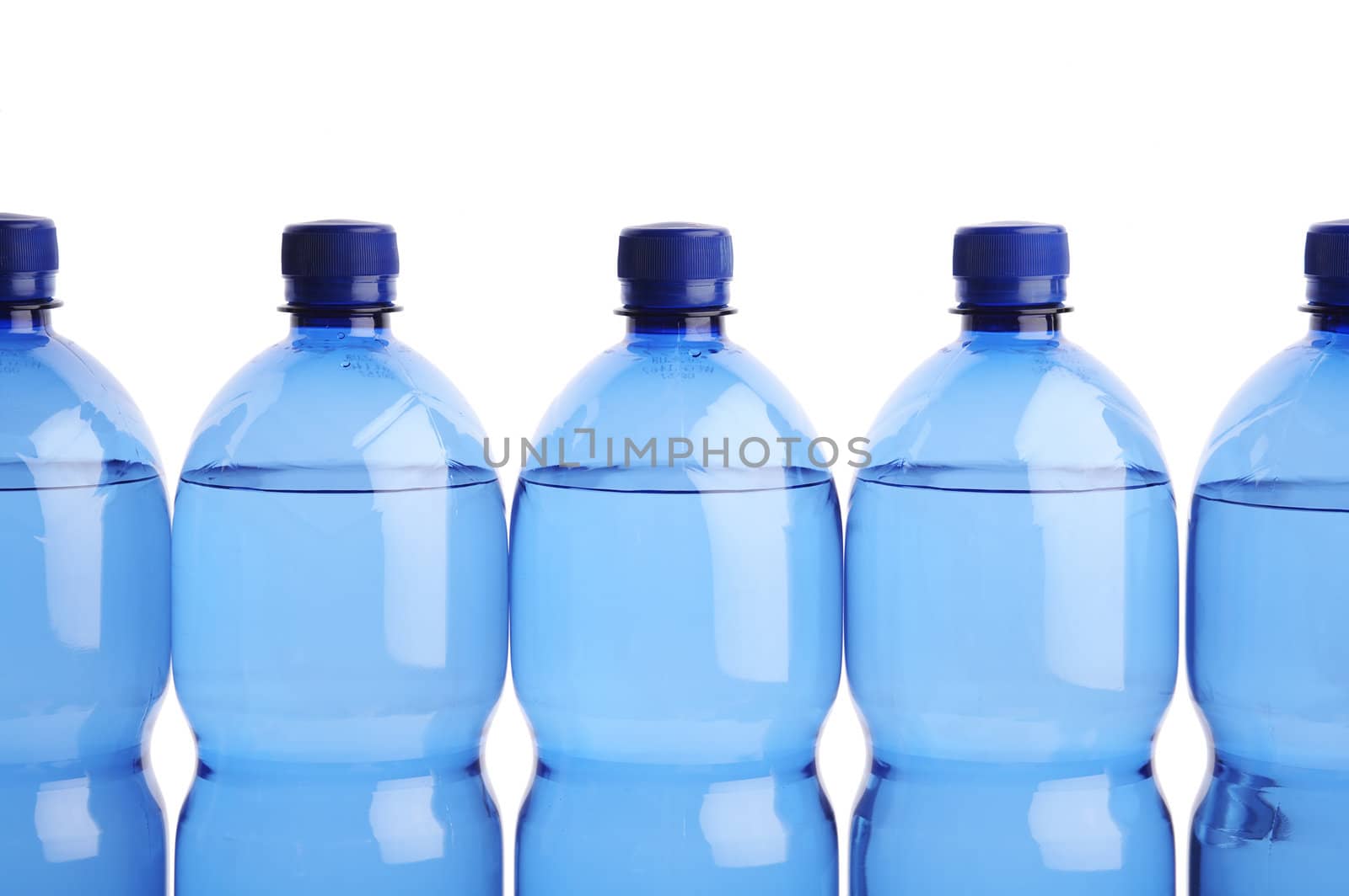 Plastic water bottles on the white background