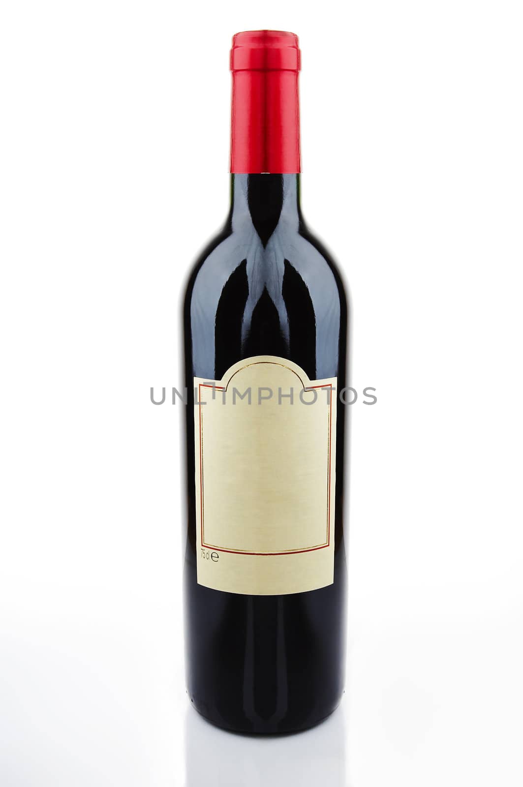 Isolated wine bottle with empty label