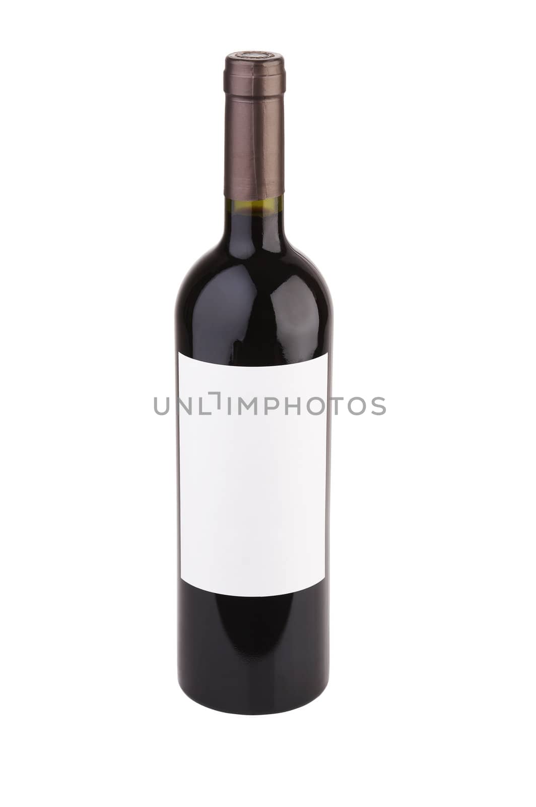 Isolated red wine bottle on white background with clipping path.