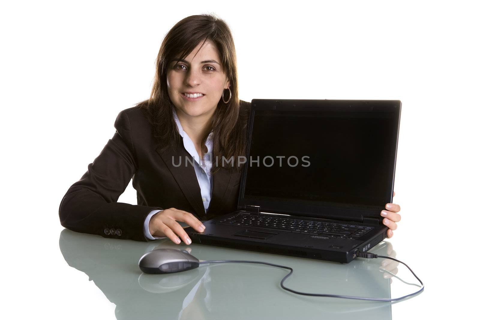 businesswoman with laptop computer isolated on white background by mlopes