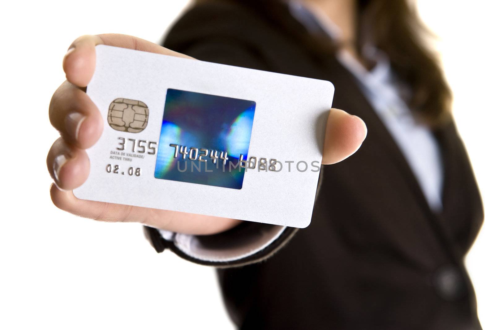 businesswoman showing visa credit card by mlopes