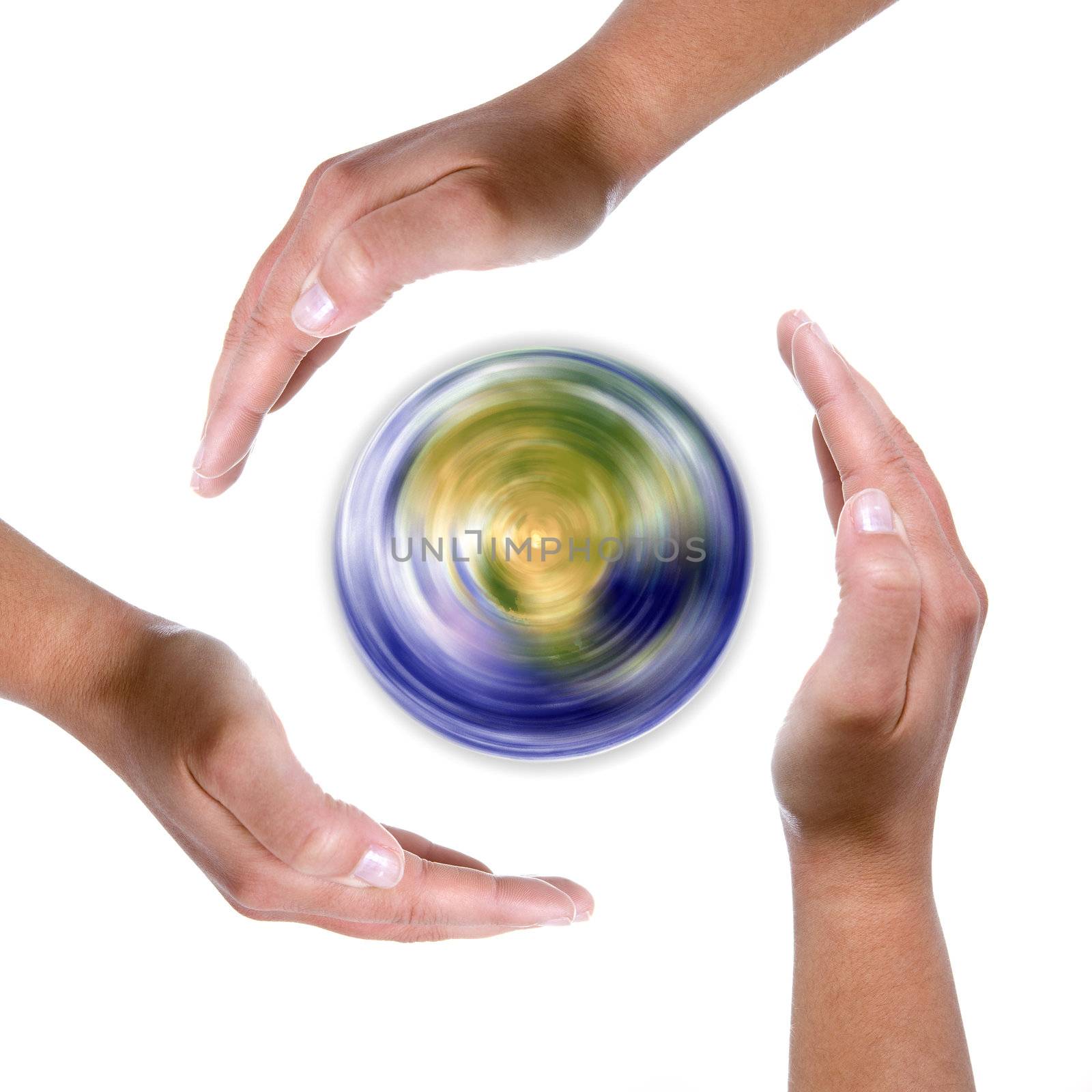 hands around spinning earth globe - nature and environment prote by mlopes