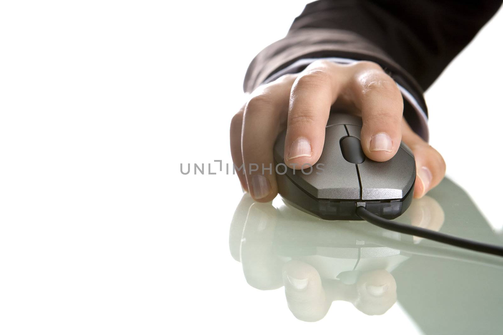 businesswoman hand close up on computer mouse by mlopes