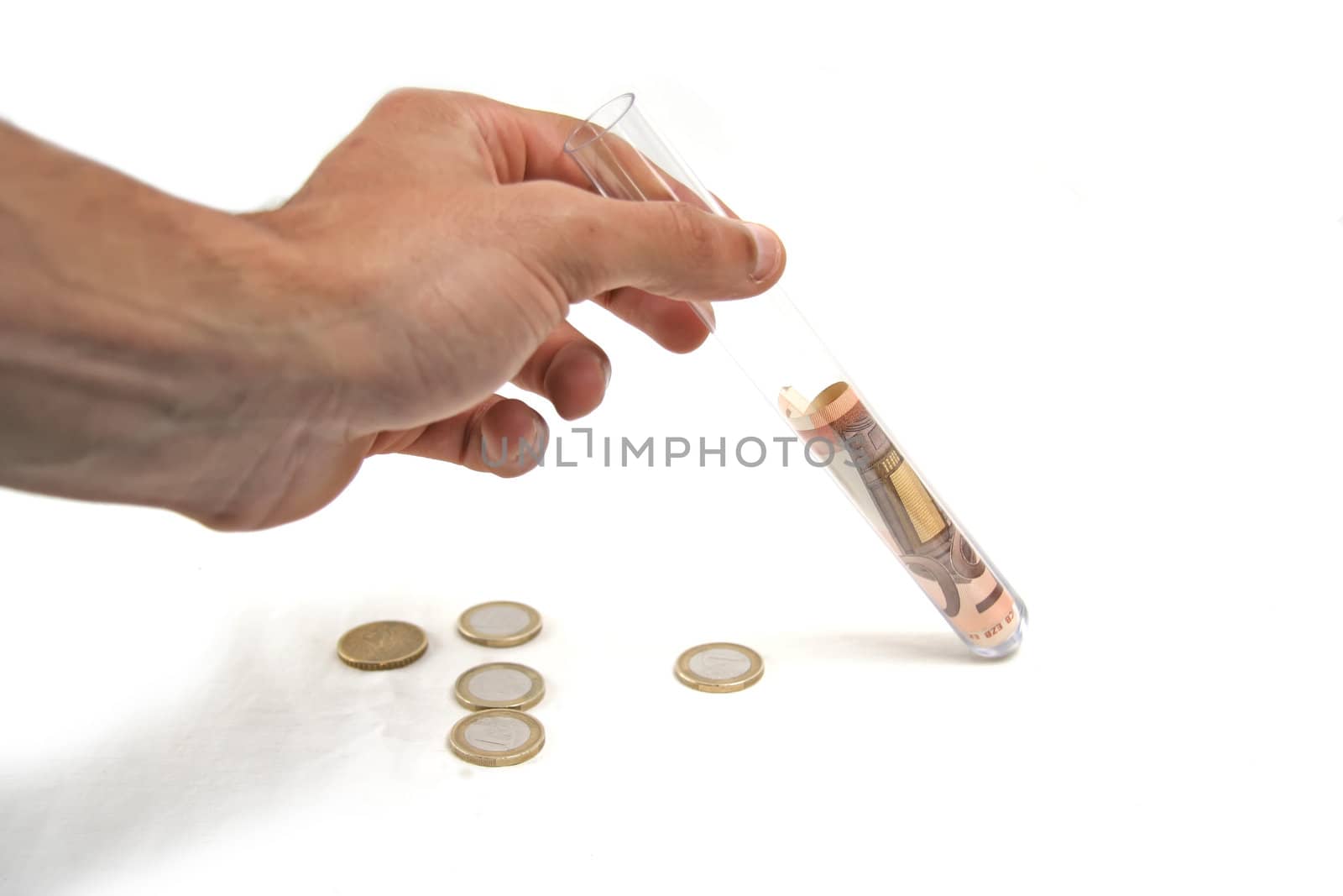 Euro bills being grown in laboratory glass test tubes by jfcalheiros