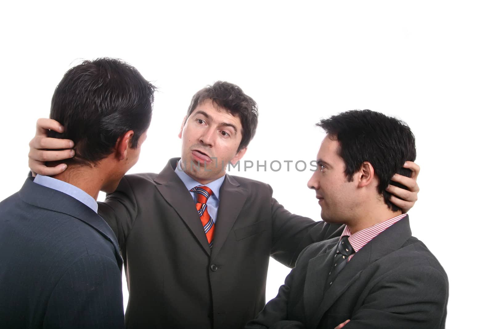 three young business men portrait on white