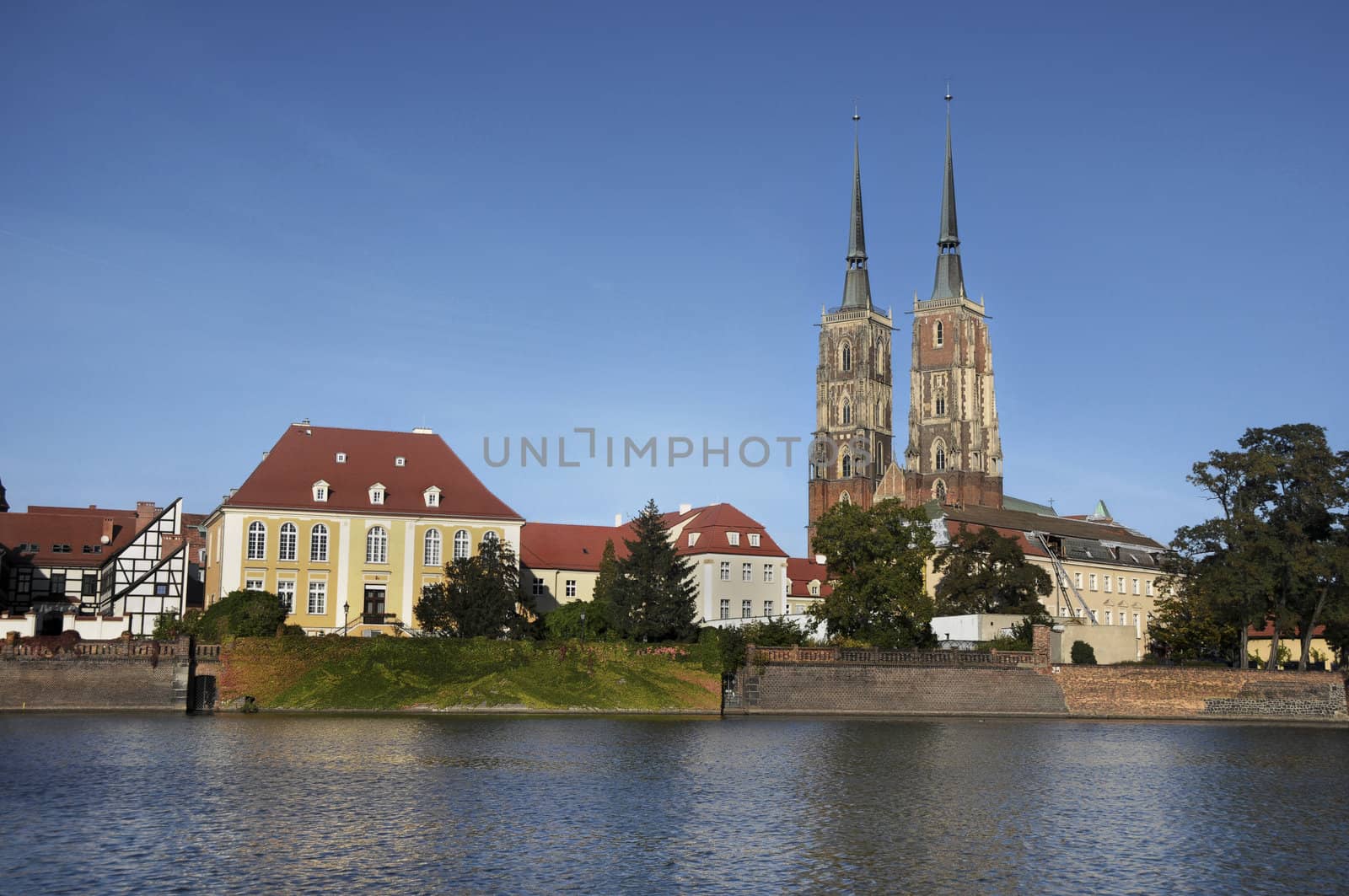 Wroclaw, Poland; view at Ostrow Tumski with the St. John the Baptist's cathedral.
