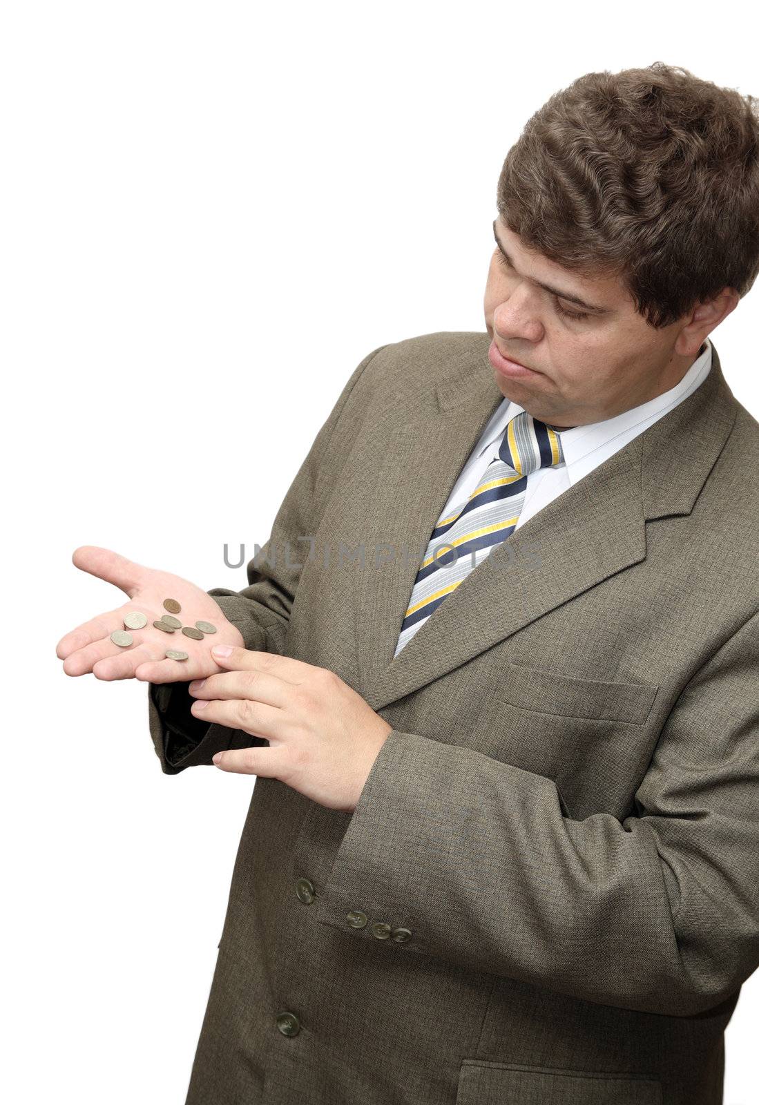 bankruptcy businessman, counting coins on his palm