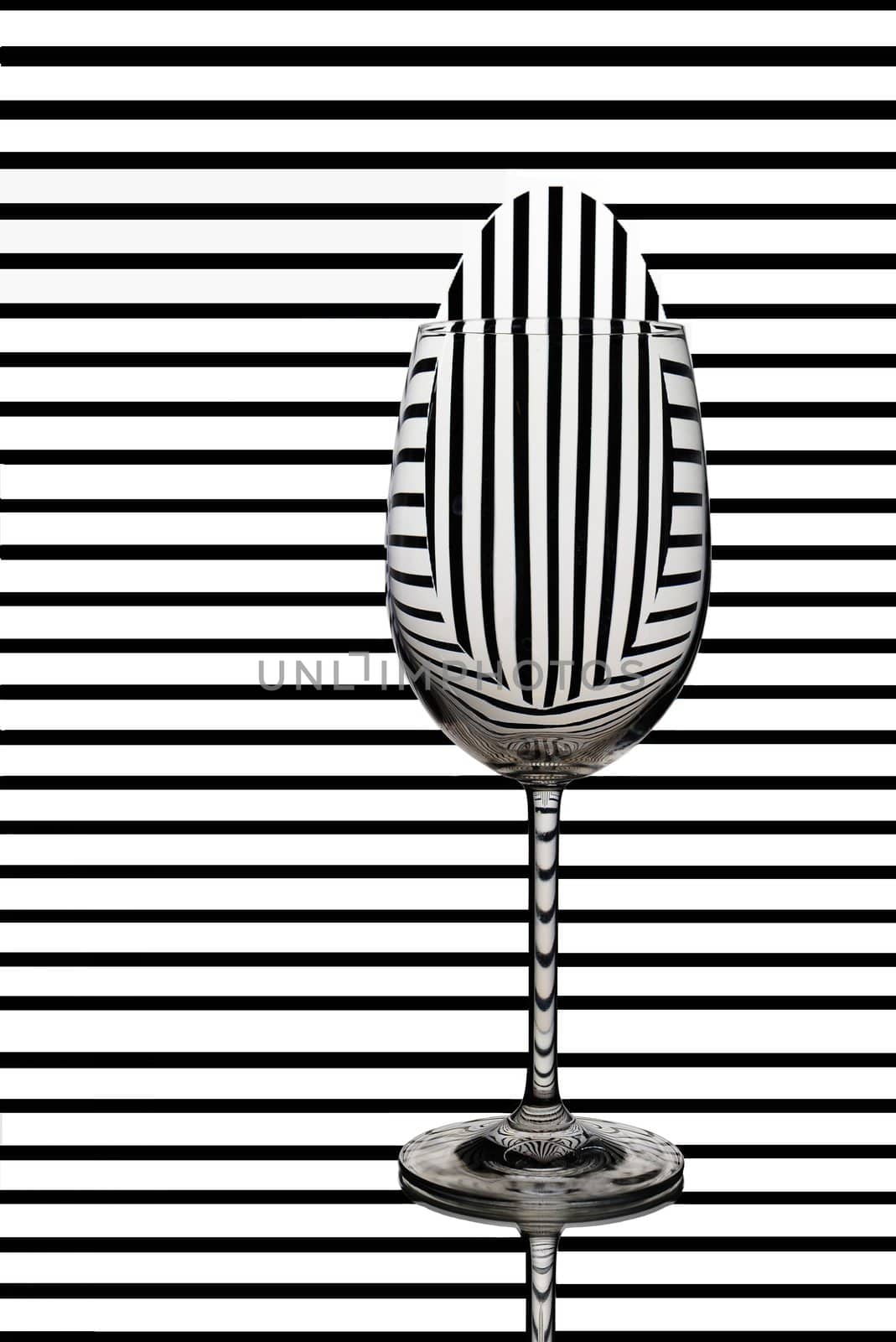  Elegant Tall Wineglass For Red Wine  Over Striped  Background.