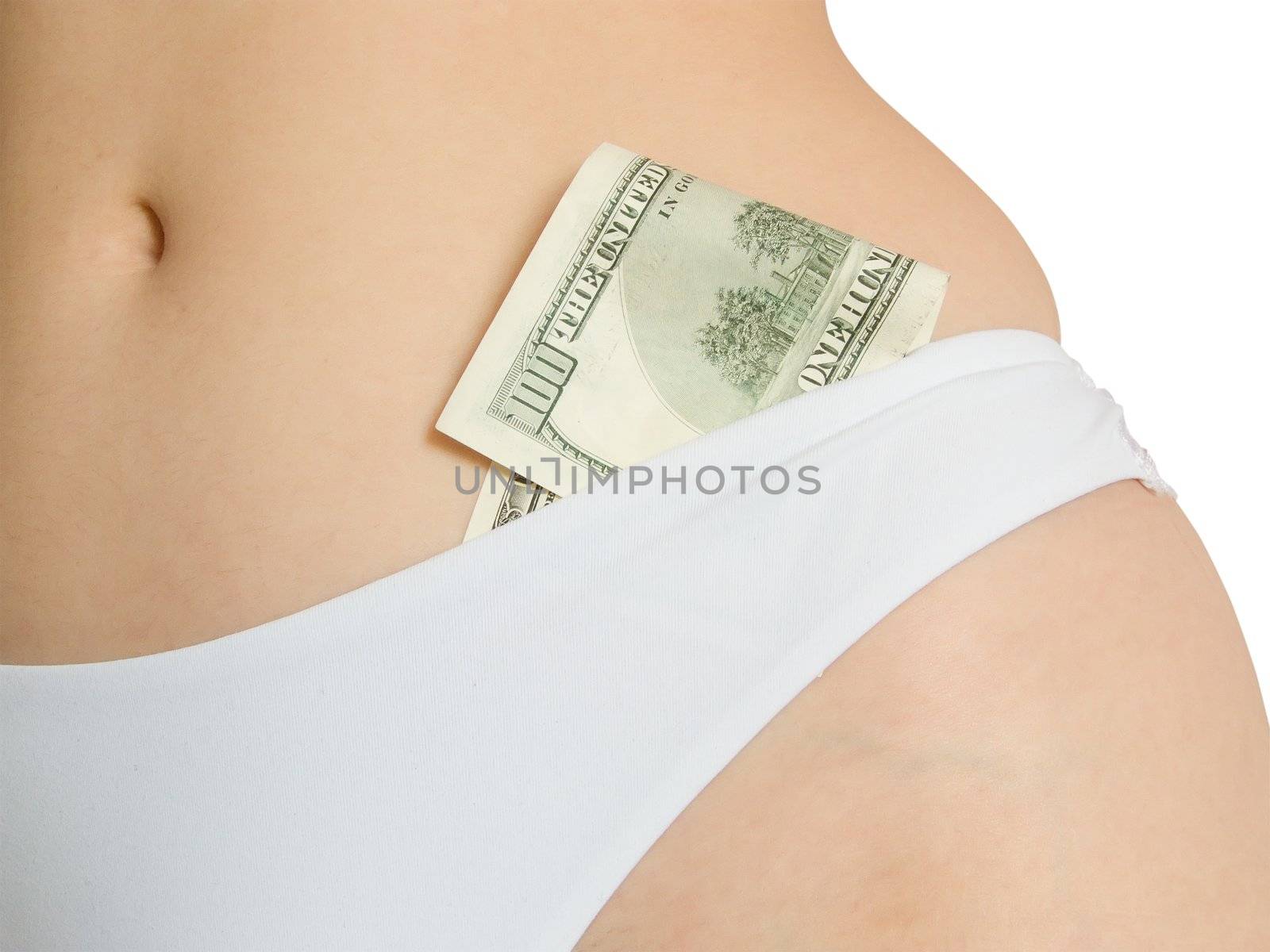 Money and woman on a white background. Isolated