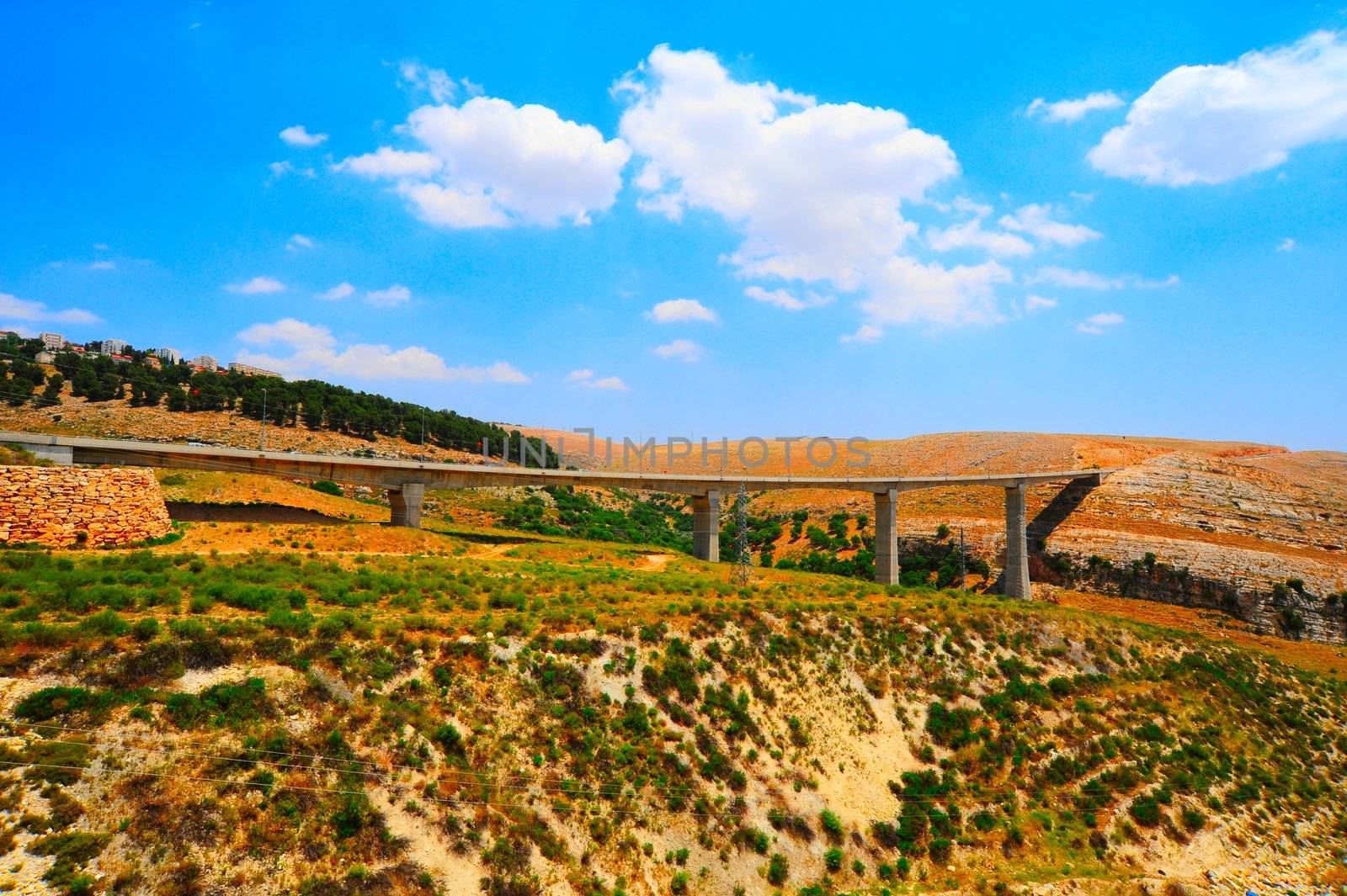 The Modern Bridge Passing Through a Rural Valley in North Galilee, Israel.