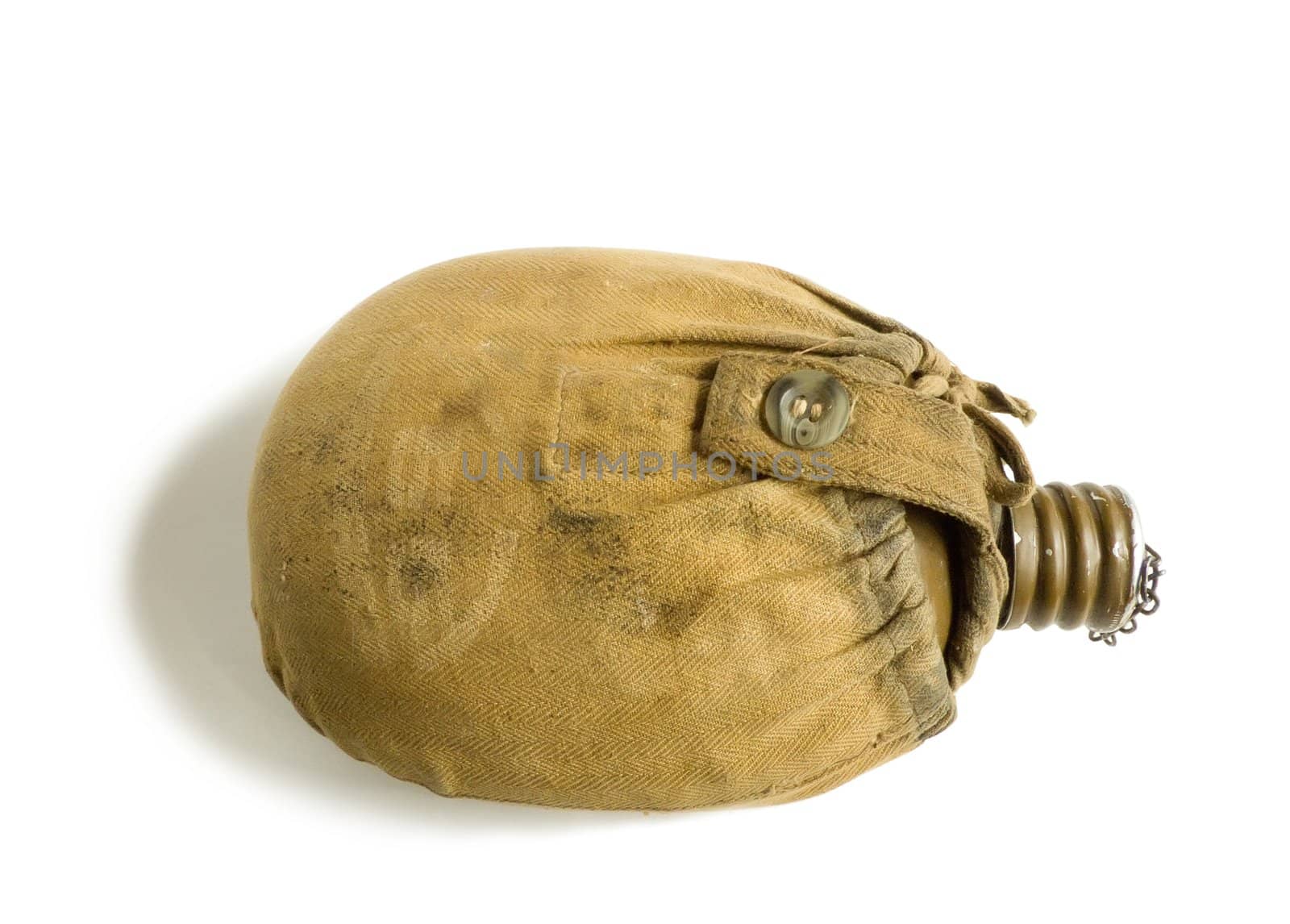 Old military flask on a white background 