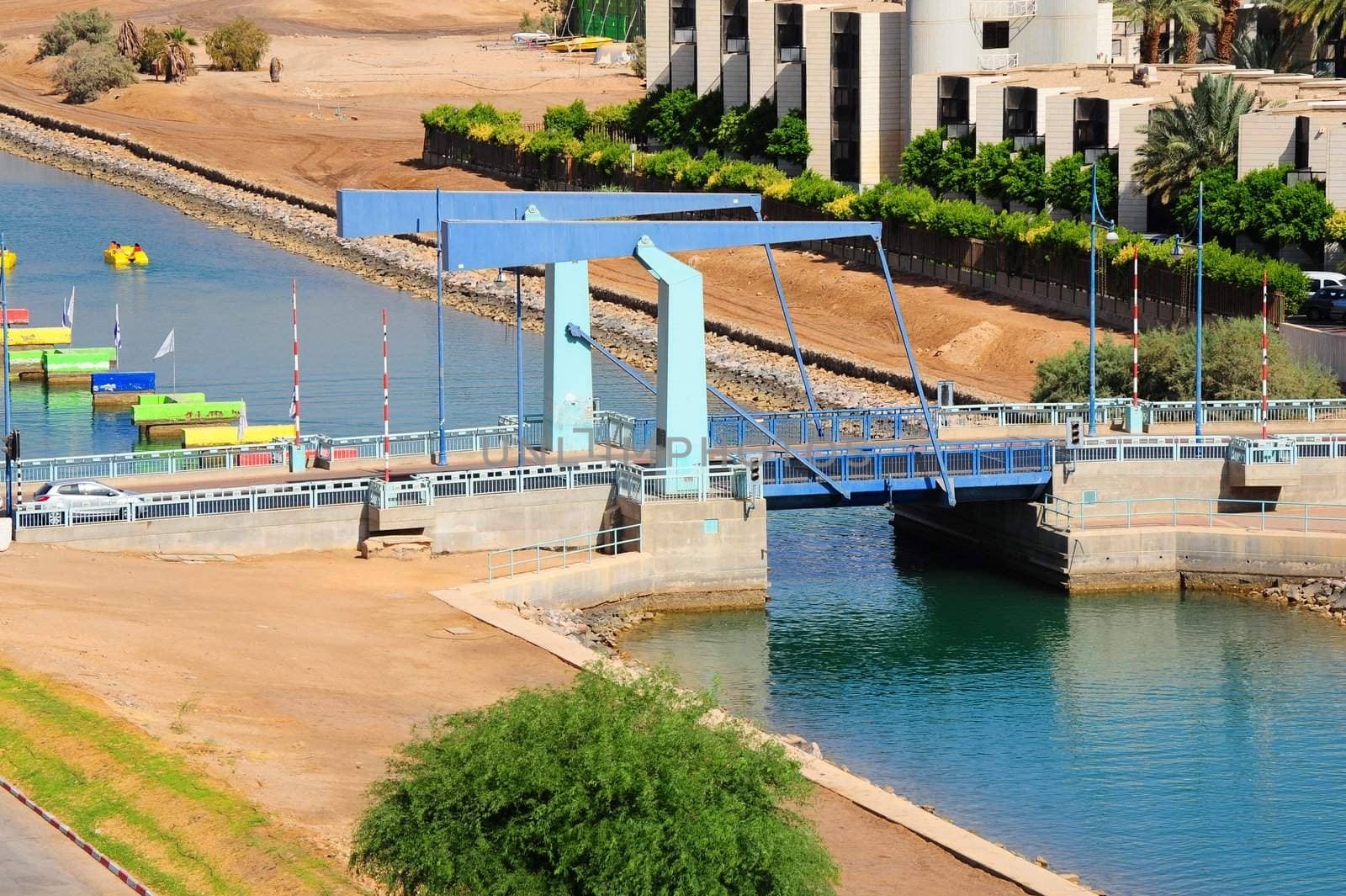 Steel Movable Bridge Above Rowing Canal In Eilat, Israel.